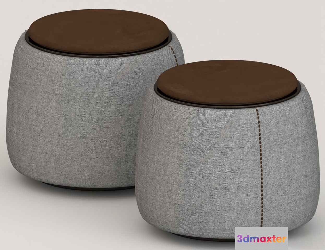 Two Gray Ottomans 3D Model - 10796 - VRAY Render