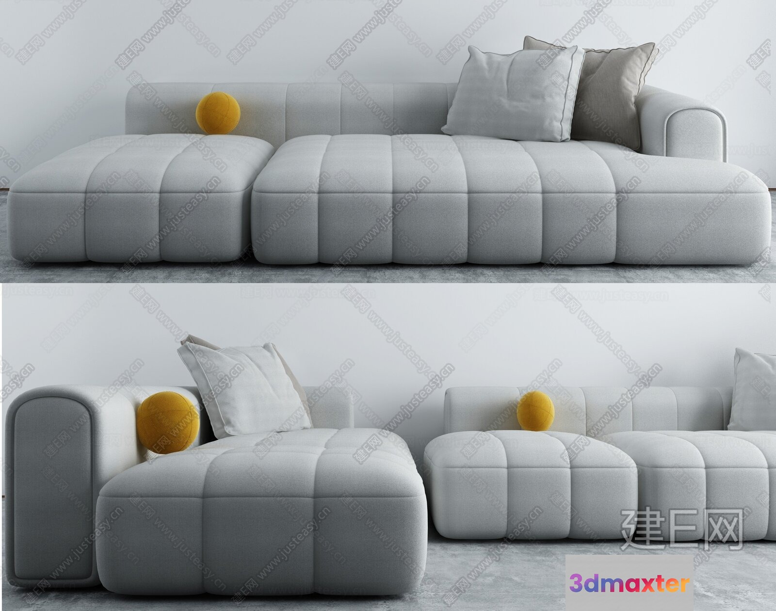 Modern White Couch 3D Model - 16350 - VRAY Render