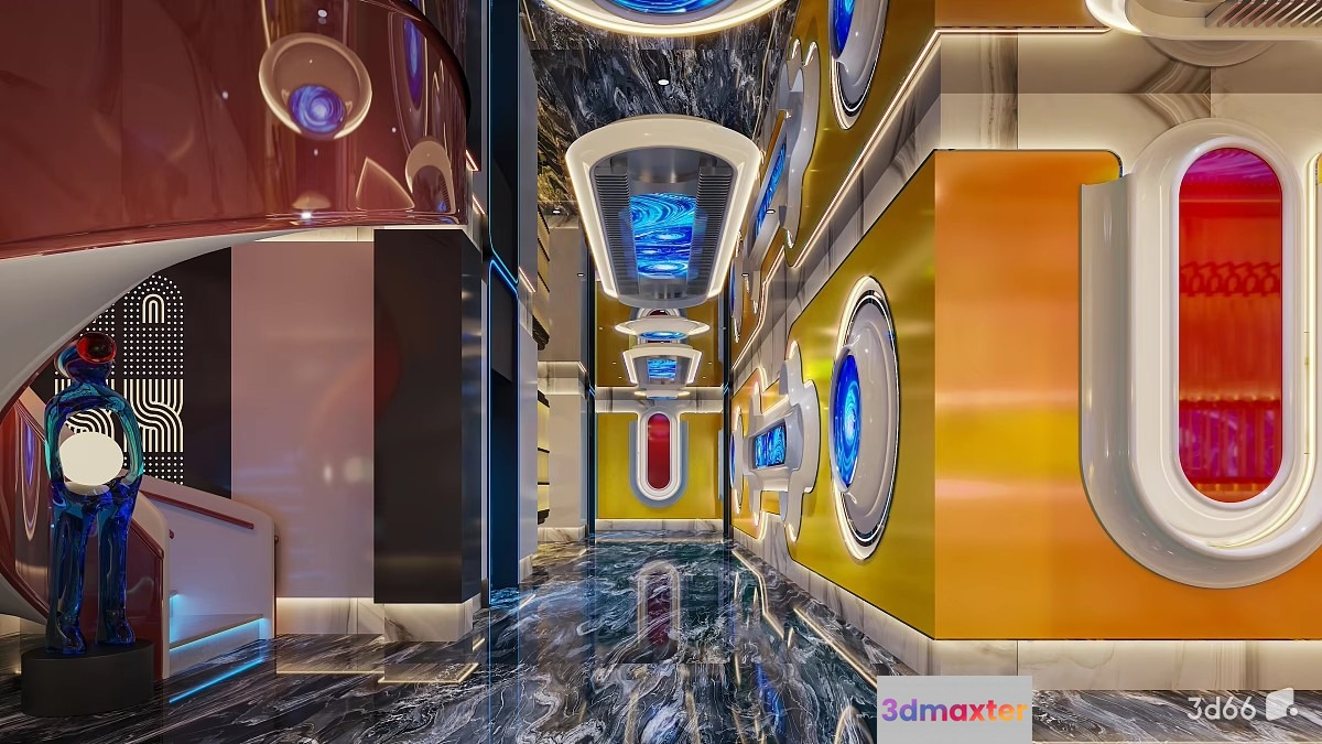 A Futuristic Hallway With A Unique Design 3D Model - 23662 - VRAY Render