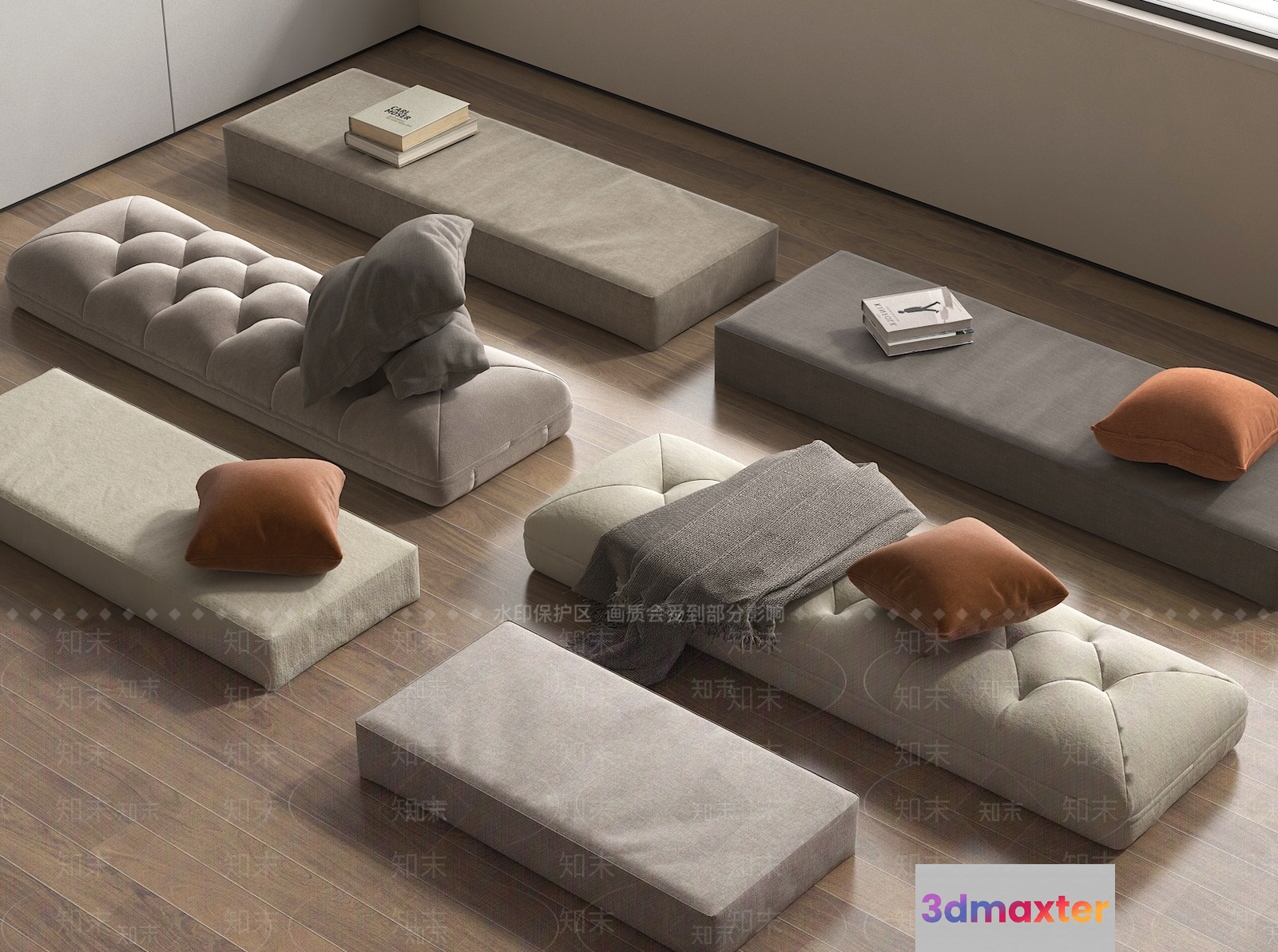 Minimalist Futon Arrangement 3D Model - 14098 - VRAY Render