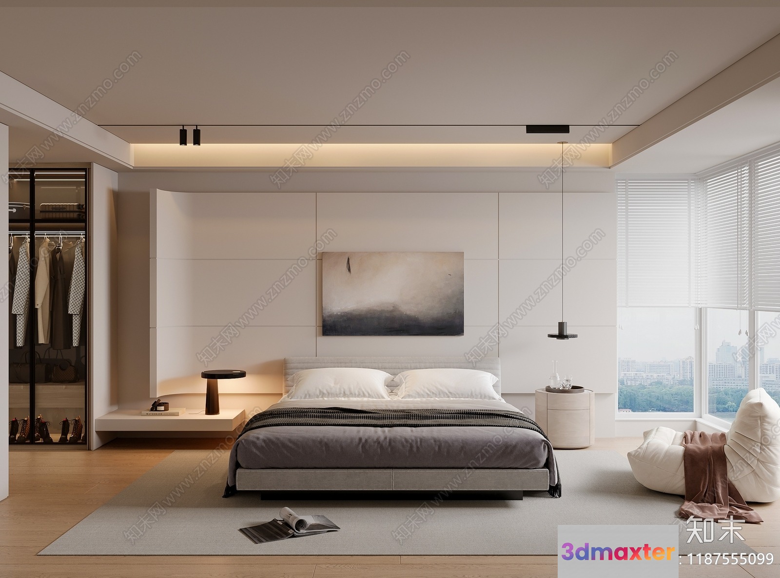 Modern Minimalist Bedroom 3D Model - 15551 - CORONA Render