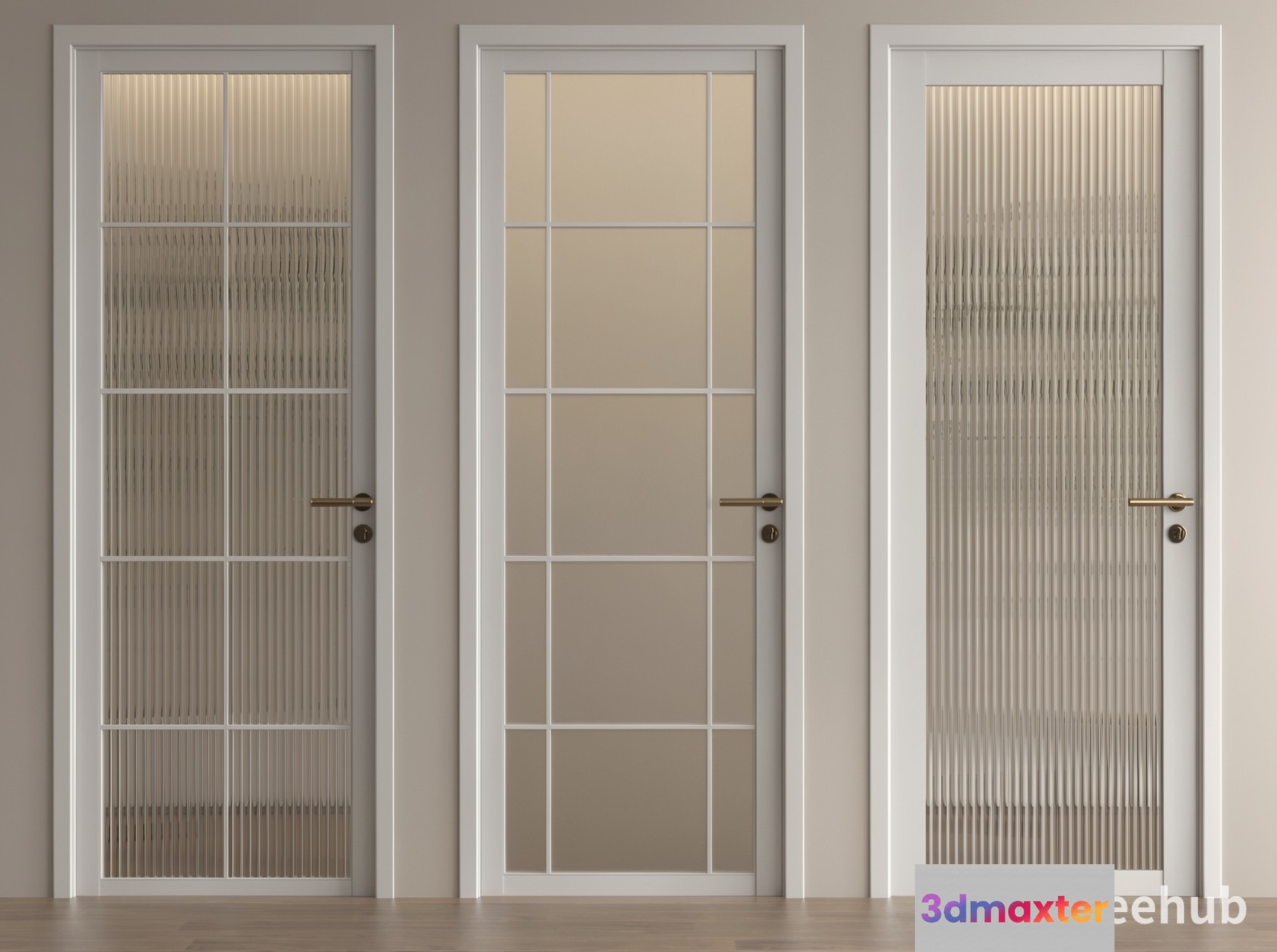 White Doors With Glass Panels 3D Model - 23508 - VRAY Render