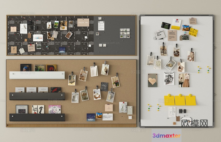 Three Bulletin Boards 3D Model - 8082 - VRAY Render