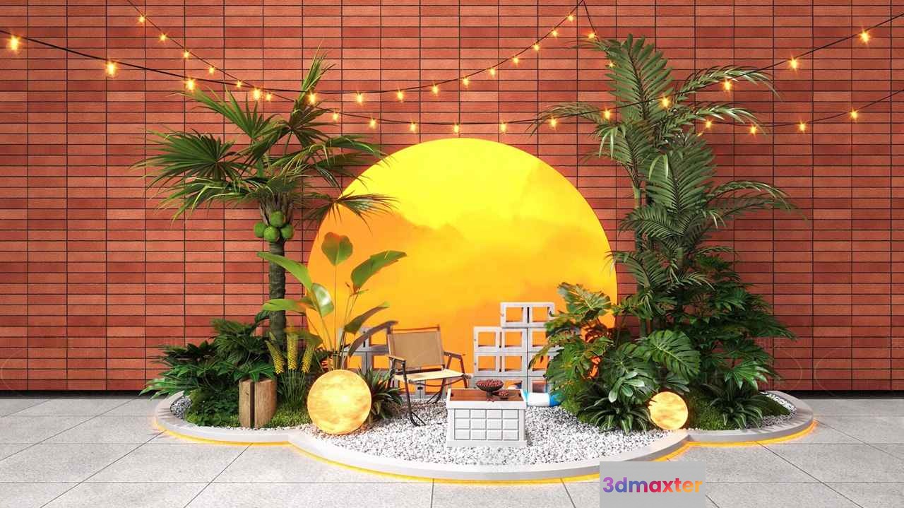 A Tropical-Themed Outdoor Seating Area 3D Model - 8776 - VRAY Render