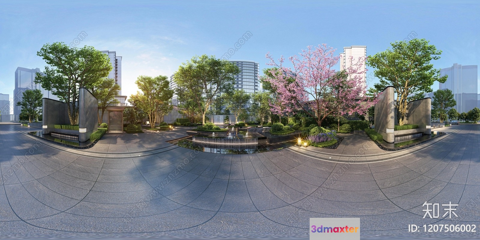 A 3D Rendering Of A Modern Cityscape With Trees And Buildings 3D Model - 293 - VRAY Render