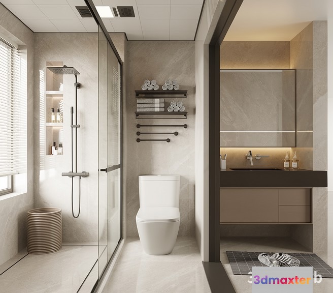 A Bathroom With A Toilet And Sink 3D Model - 22013 - VRAY Render