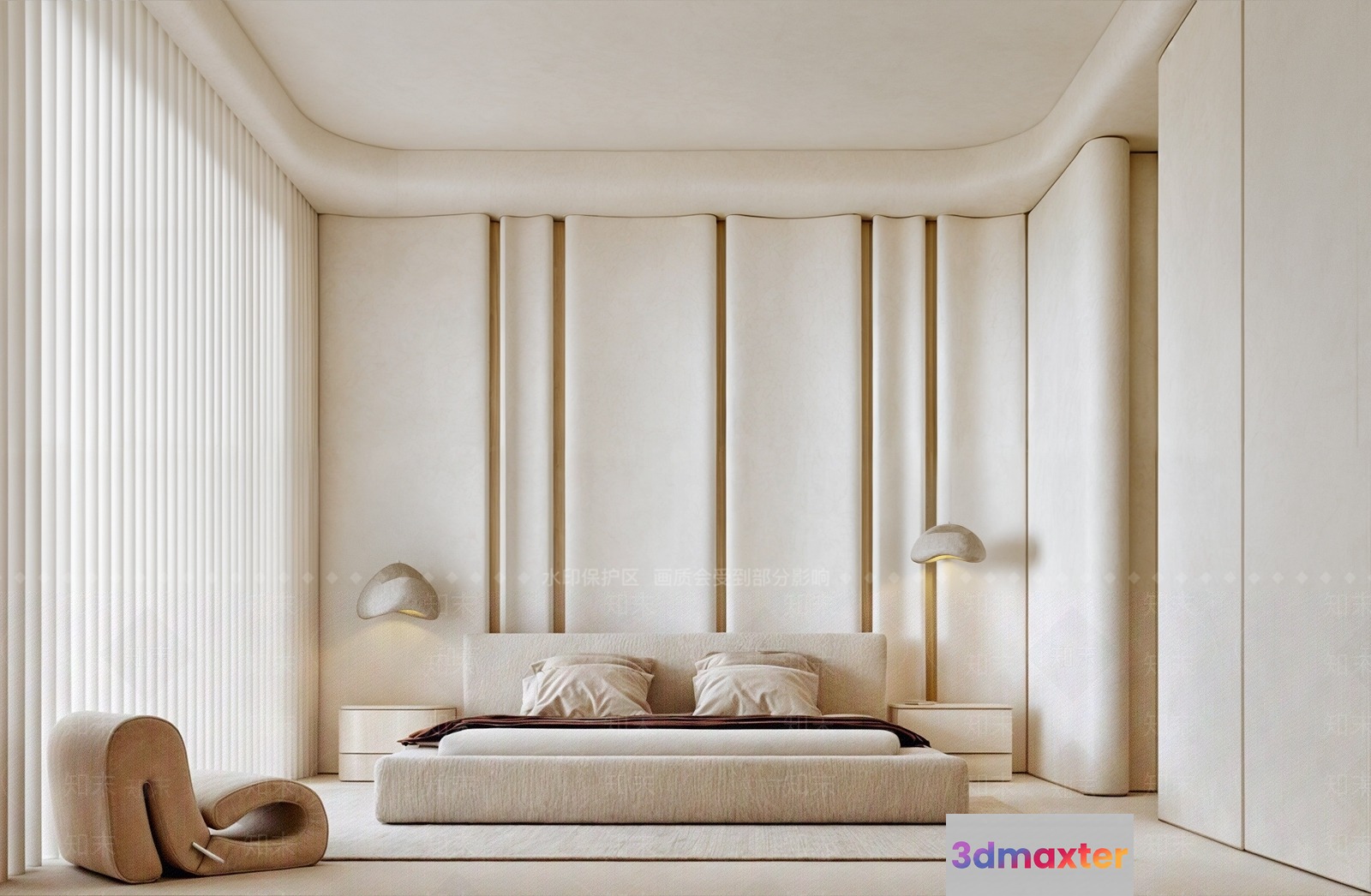 Modern Minimalist Bedroom 3D Model - 11895 - VRAY Render