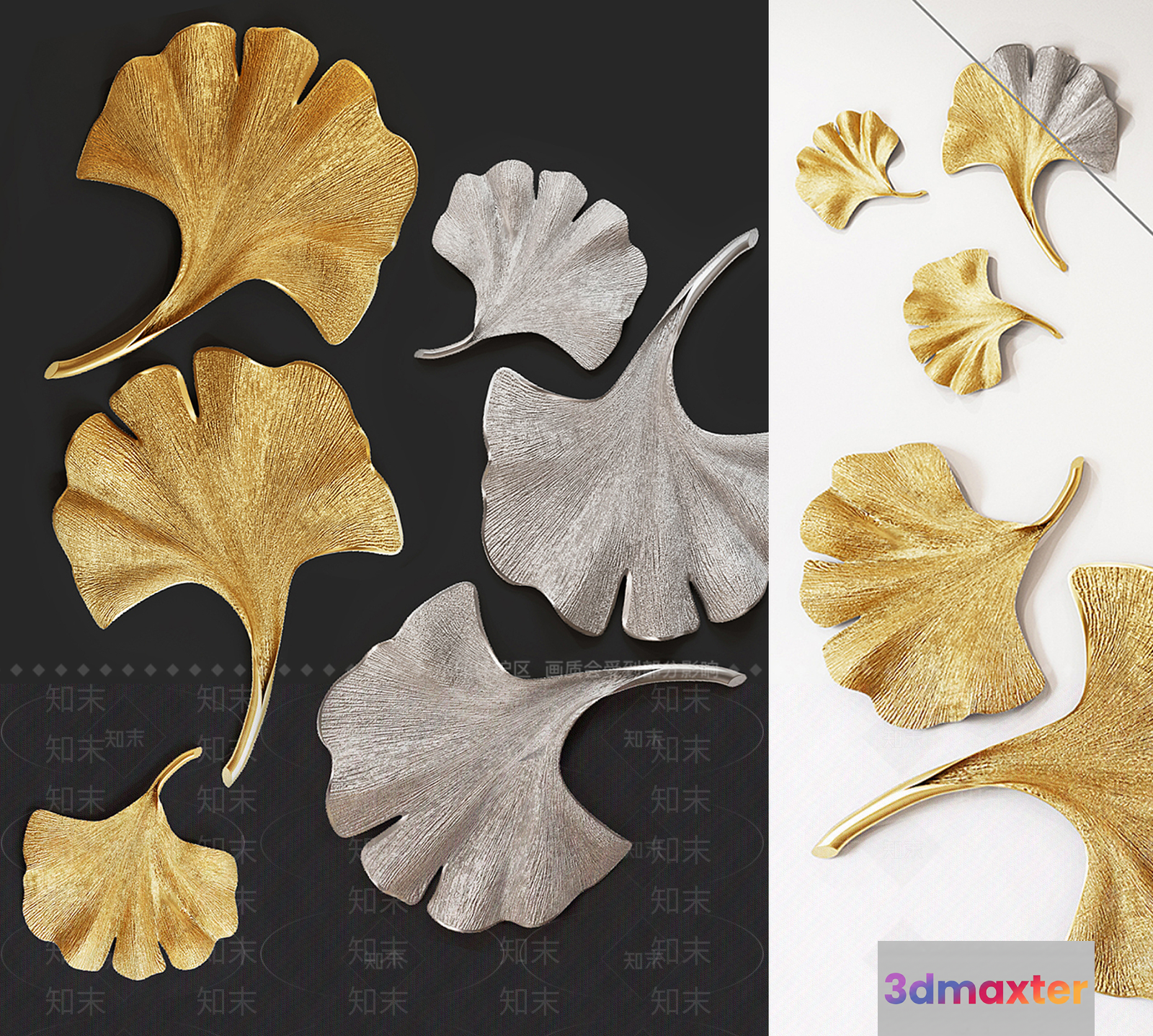 Gold Ginkgo Leaves 3D Model - 5481 - VRAY Render
