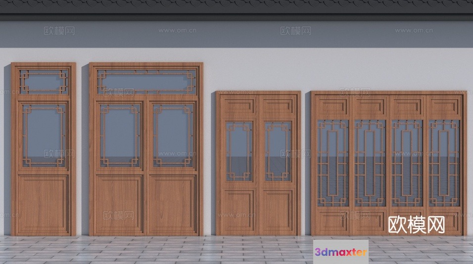 A Collection Of Wooden Doors With Glass Windows 3D Model - 4030 - VRAY Render