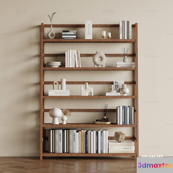 A Tall Wooden Bookshelf 3D Model - 8044 - VRAY Render
