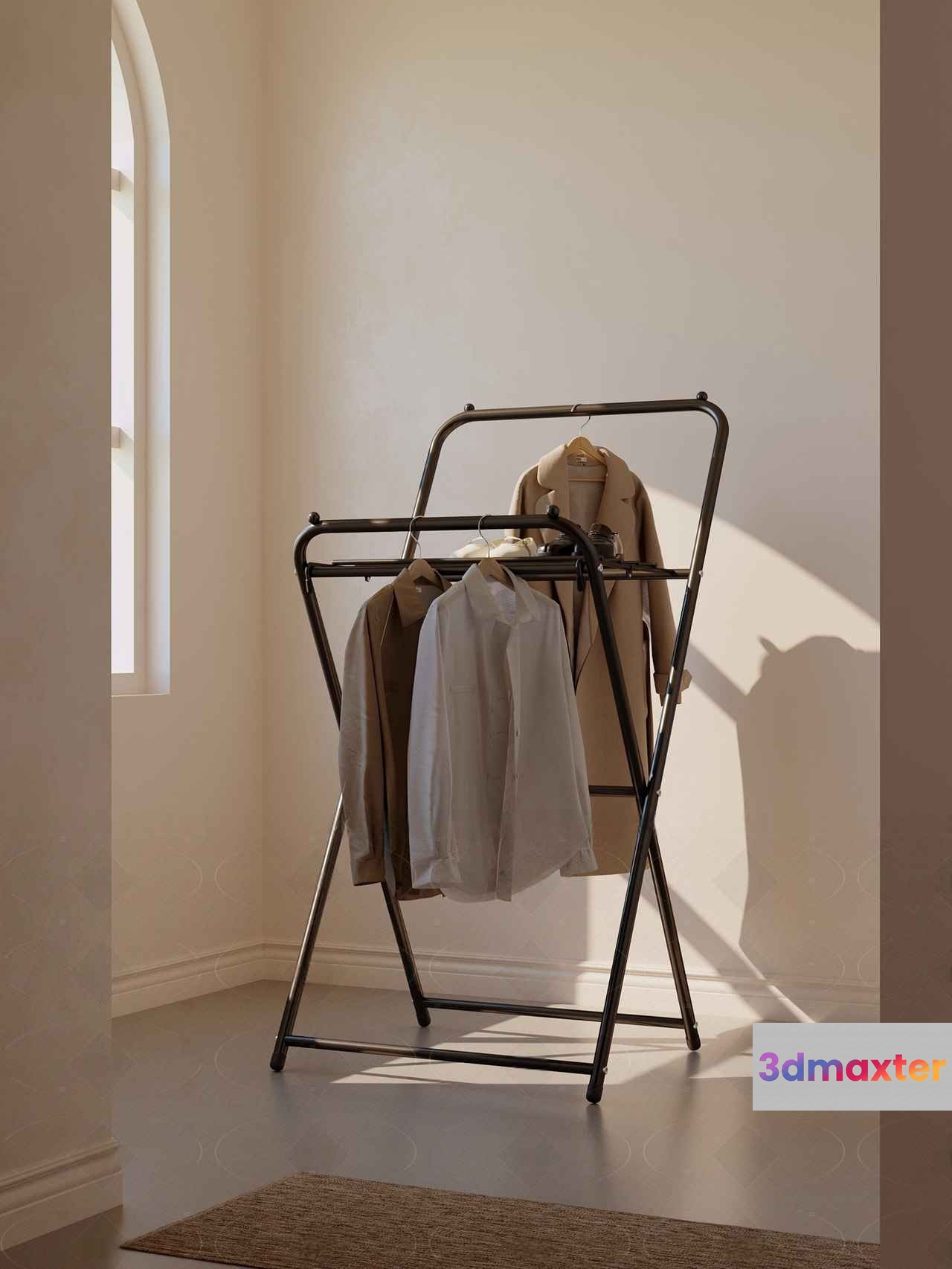 Black Metal Clothing Rack 3D Model - 16655 - CORONA Render