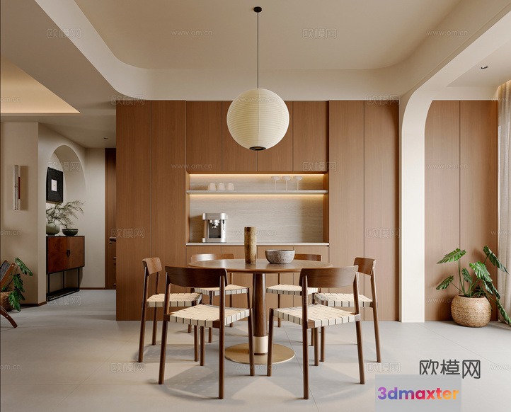 Mid-Century Modern Dining Room 3D Model - 10892 - VRAY Render