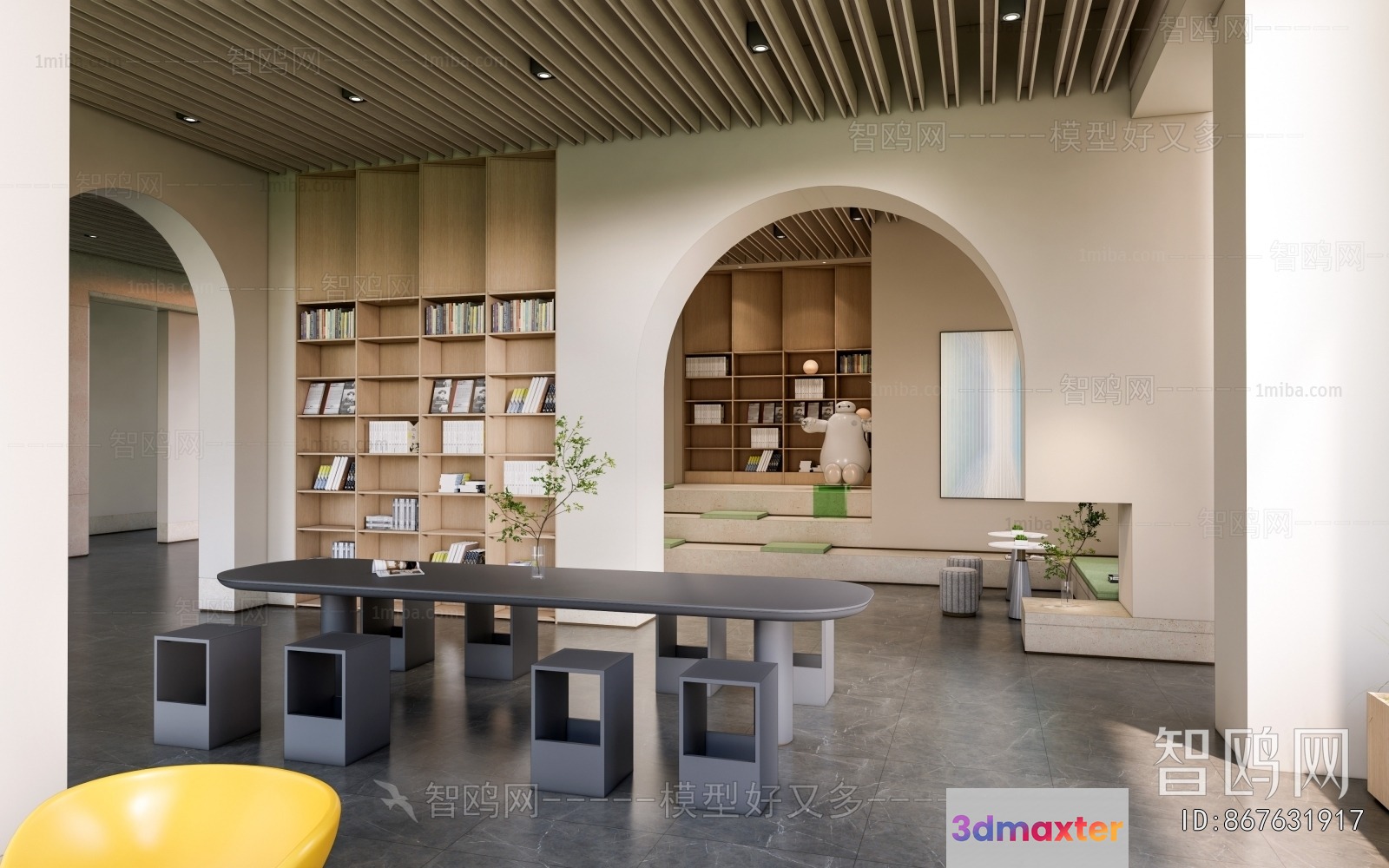 Modern Minimalist Library 3D Model - 12321 - CORONA Render