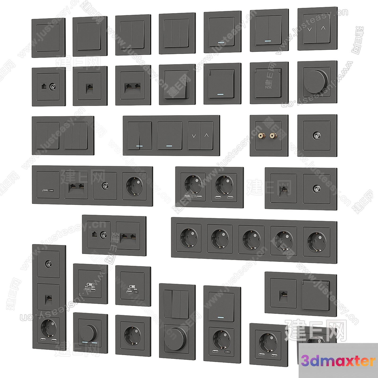 Modern Electrical Switches 3D Model - 6817 - VRAY Render