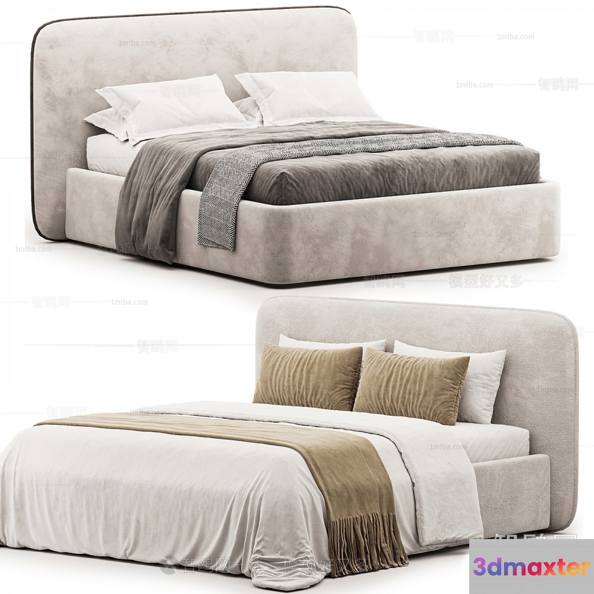 Modern Beige Bed 3D Model - 16337 - VRAY Render