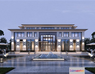 Modern Asian-Style Building 3D Model - 11976 - VRAY Render