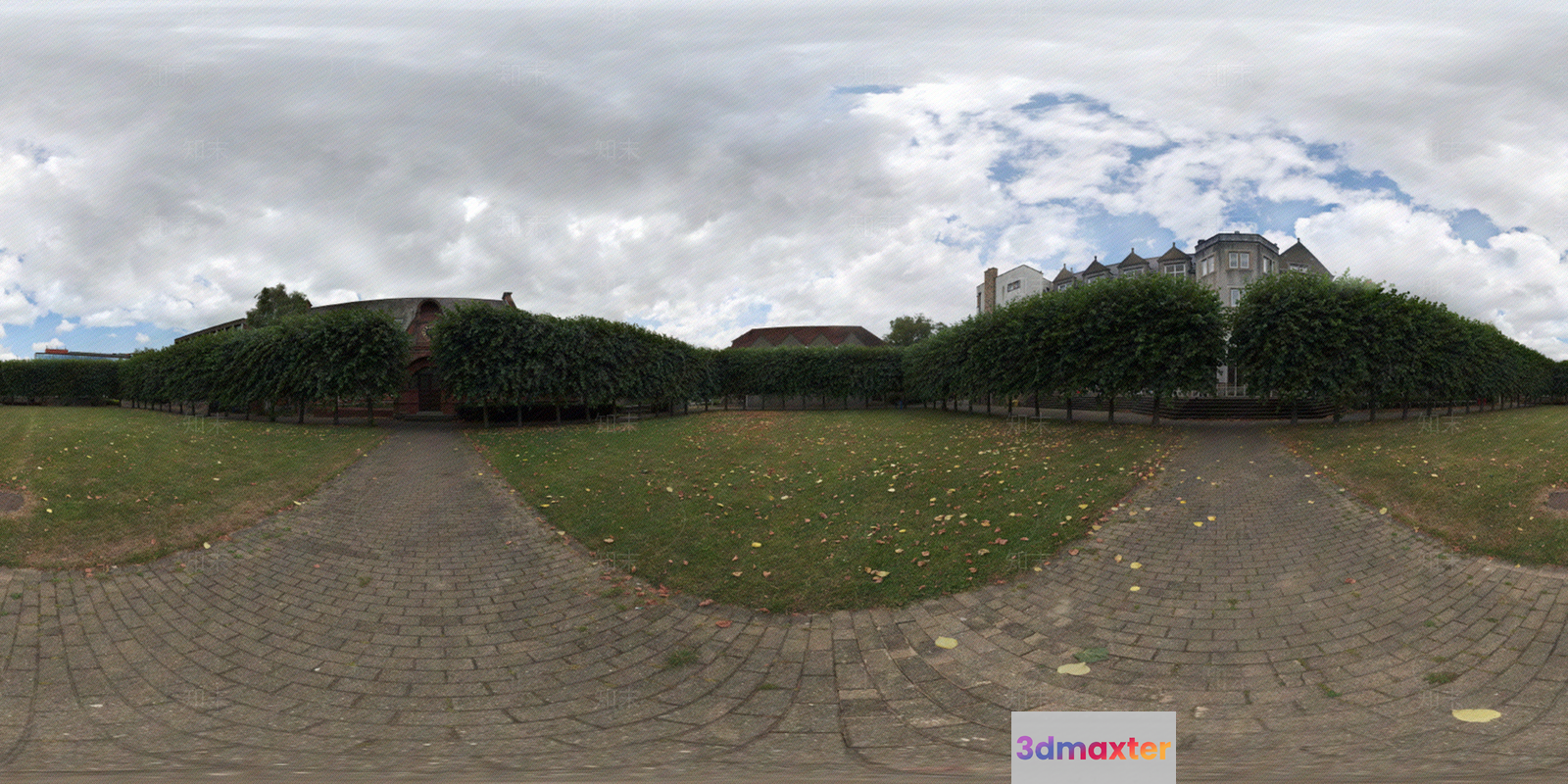 A Large Building With A Green Lawn 3D Model - 882 - VRAY Render