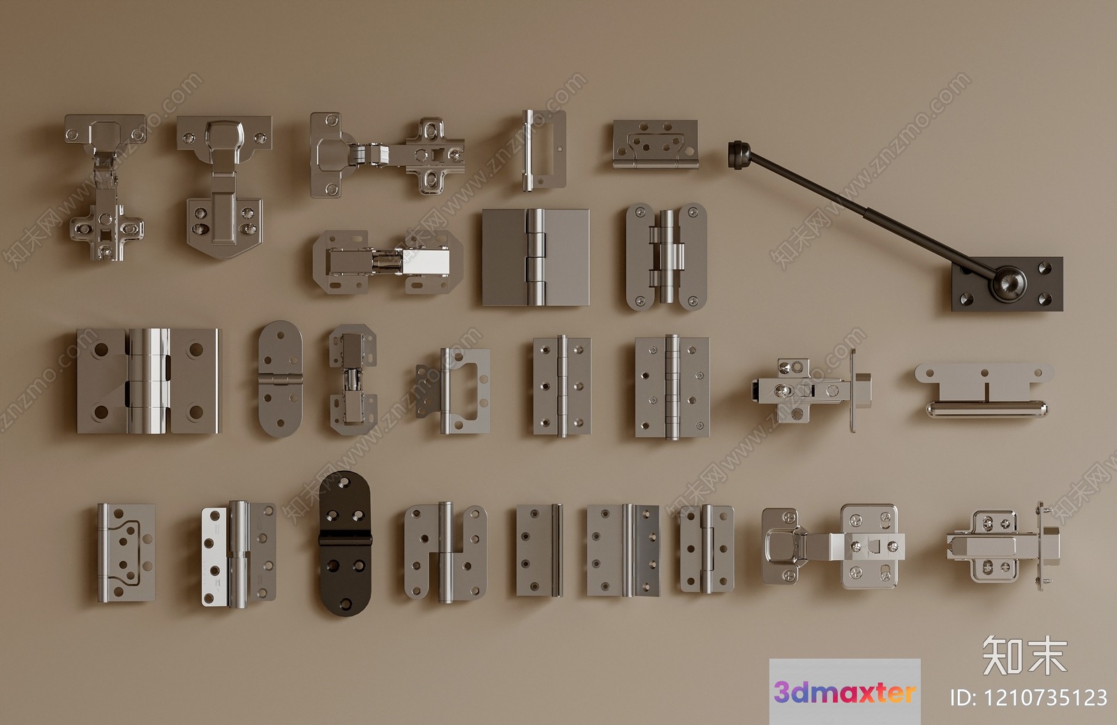 A Collection Of Silver Metal Hardware 3D Model - 21674 - VRAY Render