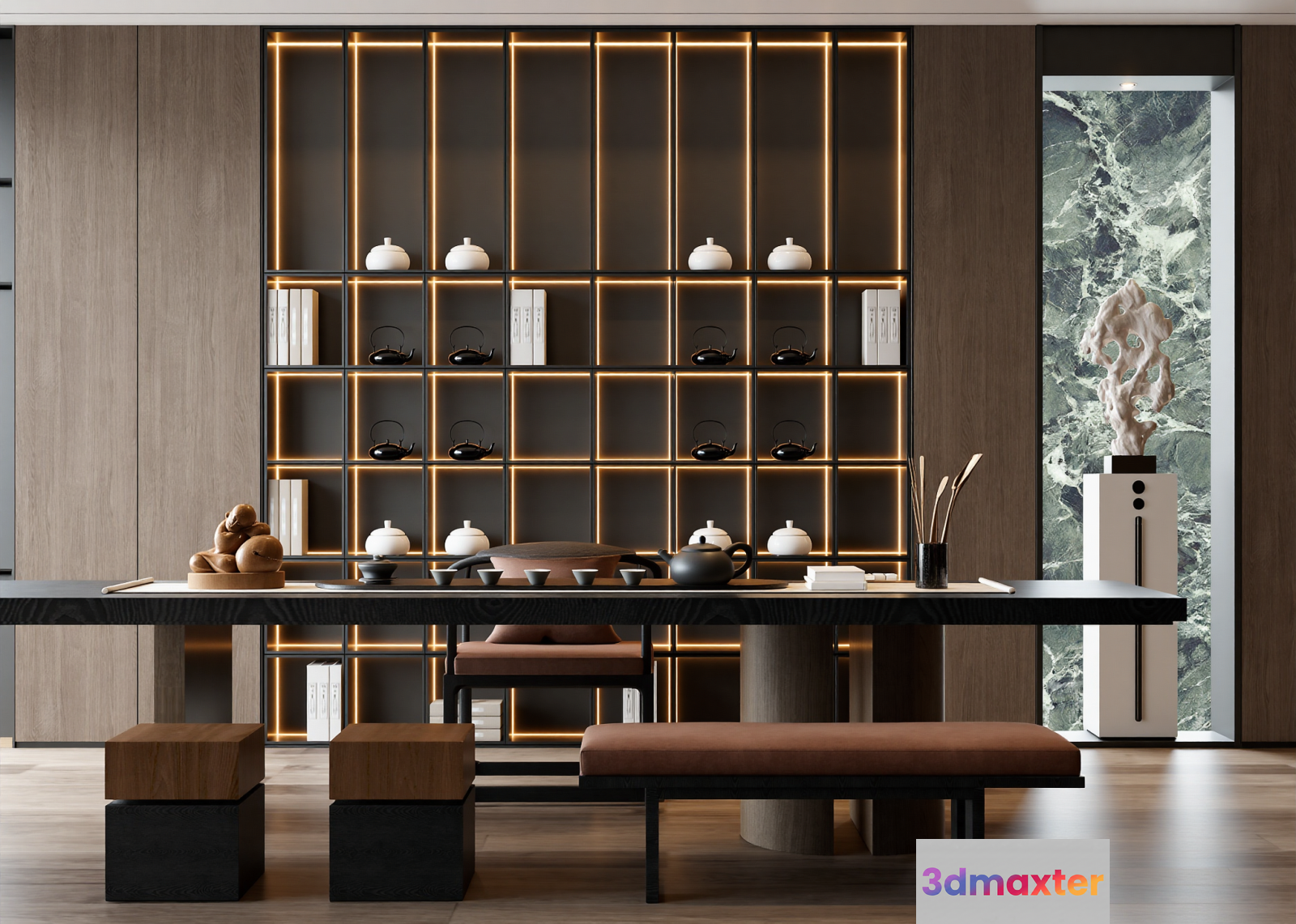 Modern Asian-Inspired Dining Room 3D Model - 17569 - VRAY Render