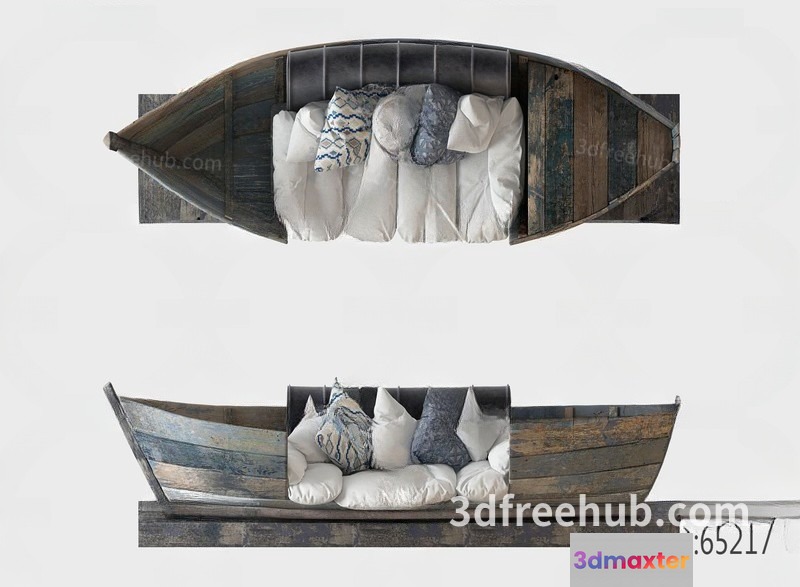 A Wooden Boat With A Couch Inside 3D Model - 20232 - VRAY Render