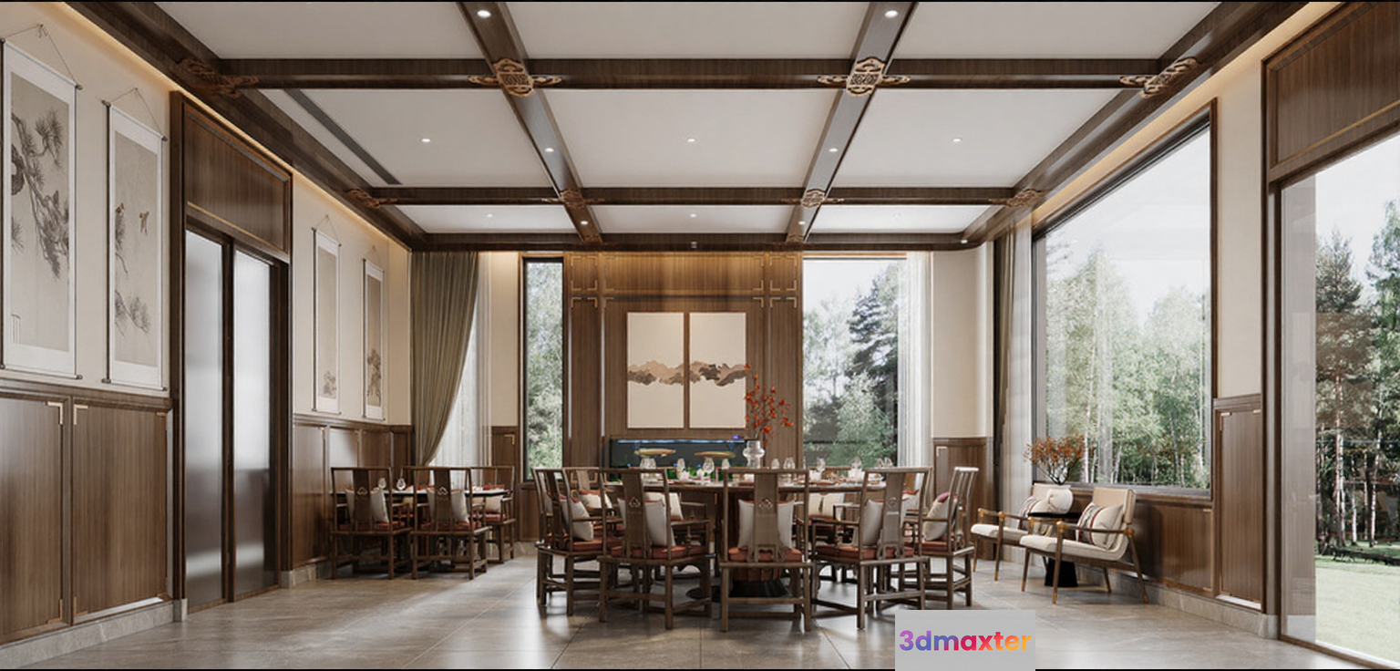 Large Dining Room 3D Model - 21334 - CORONA Render