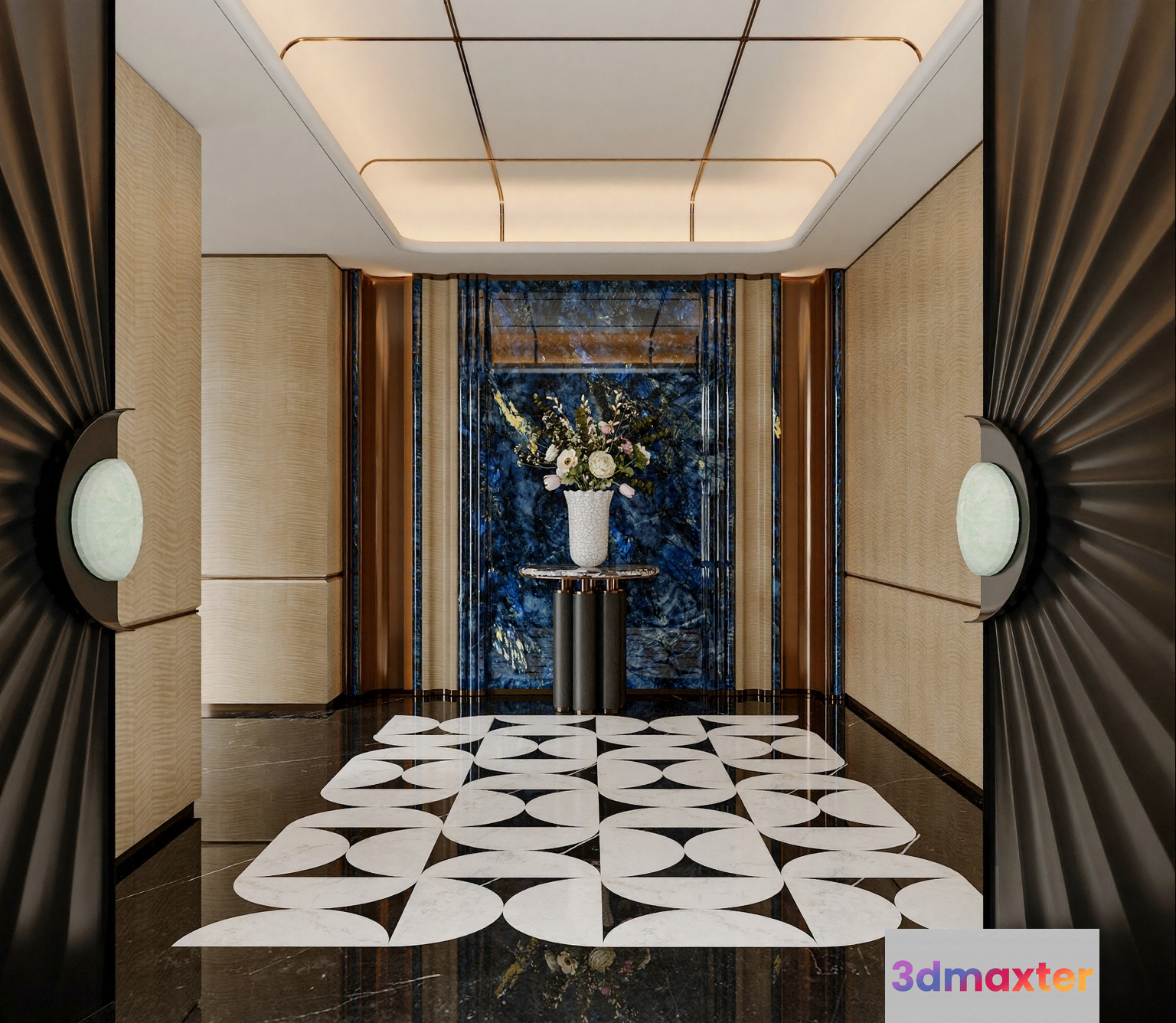 Elegant Hallway With A Vase Of Flowers 3D Model - 15142 - VRAY Render