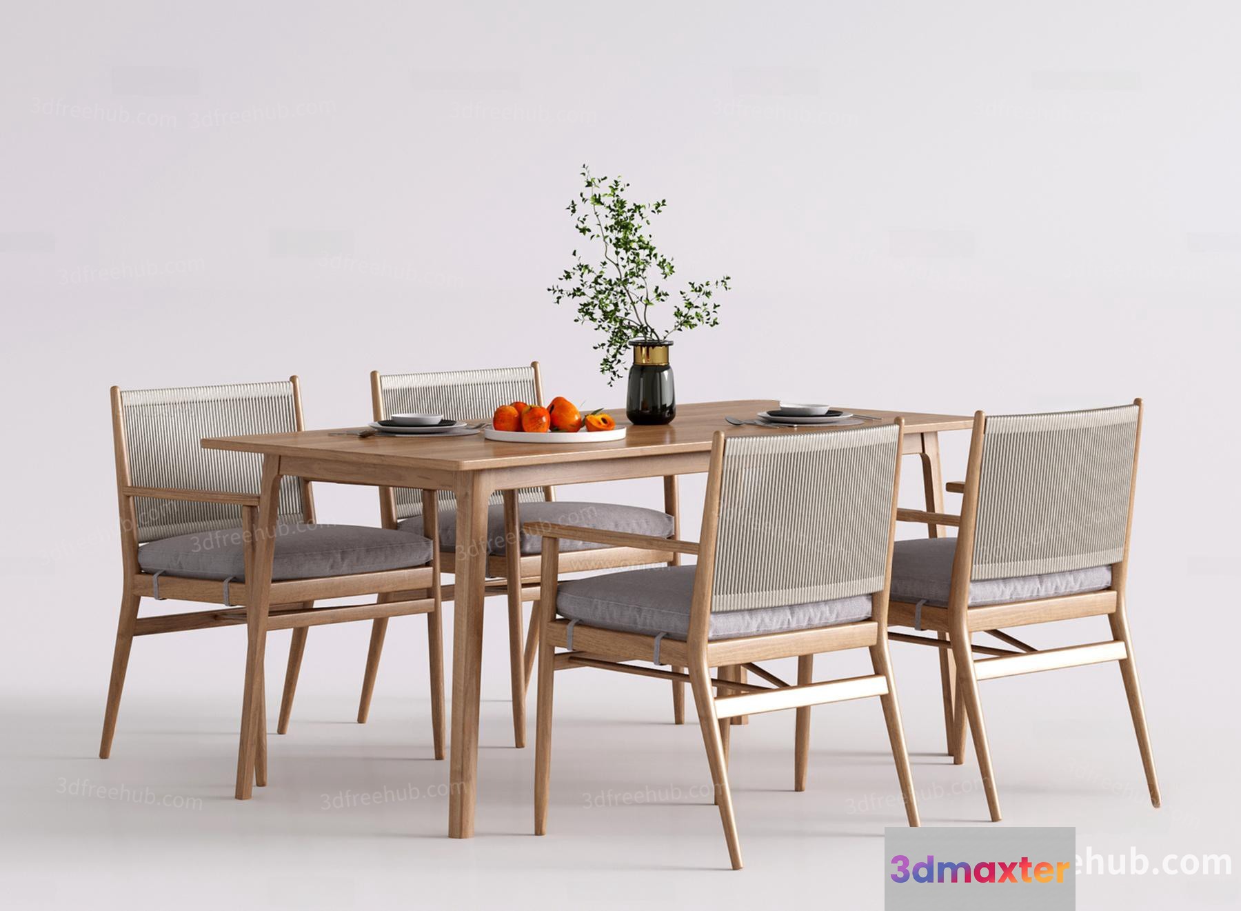 A Wooden Dining Table With Chairs 3D Model - 2442 - VRAY Render