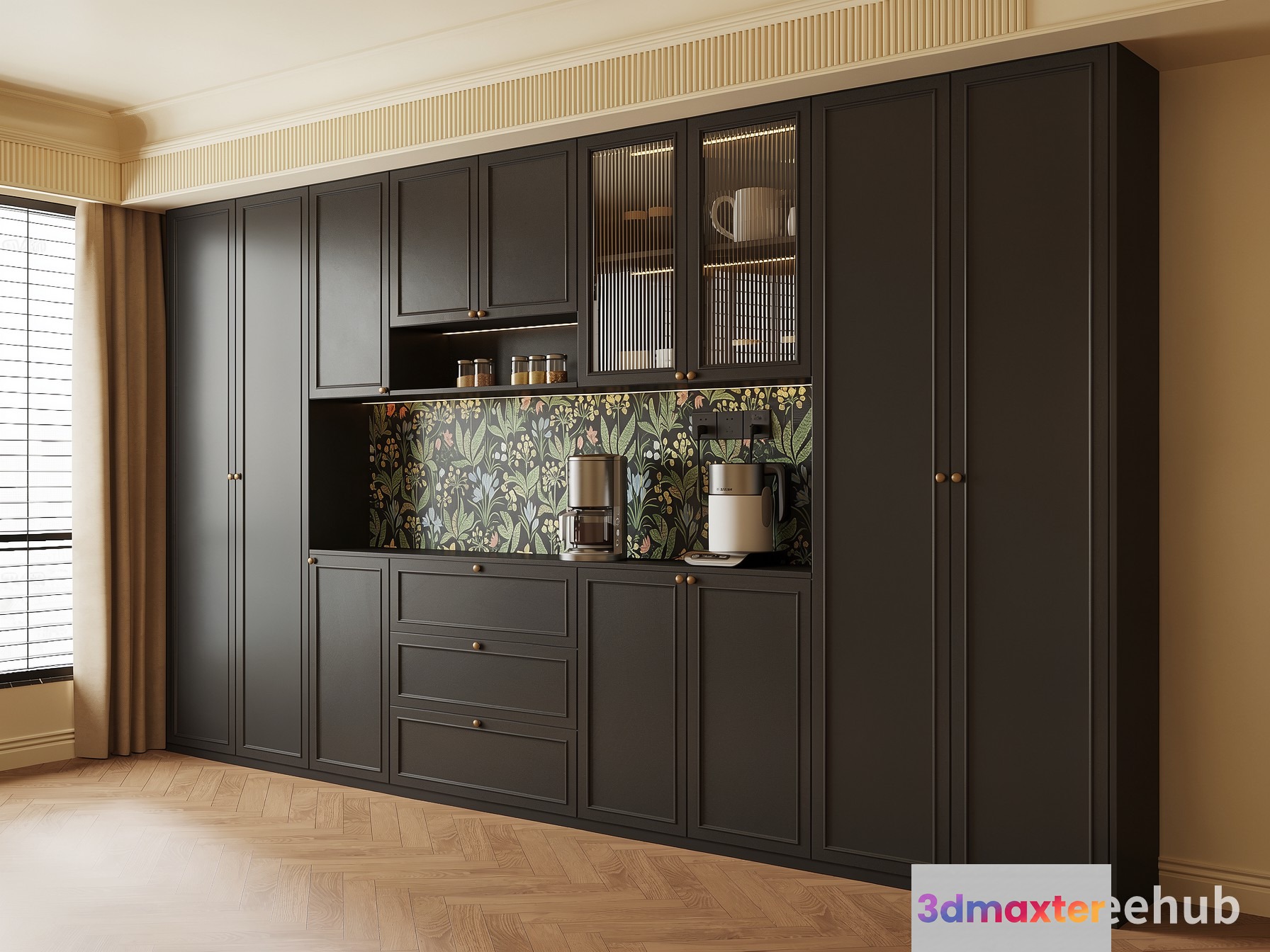 A Kitchen With Dark Cabinets 3D Model - 21192 - VRAY Render