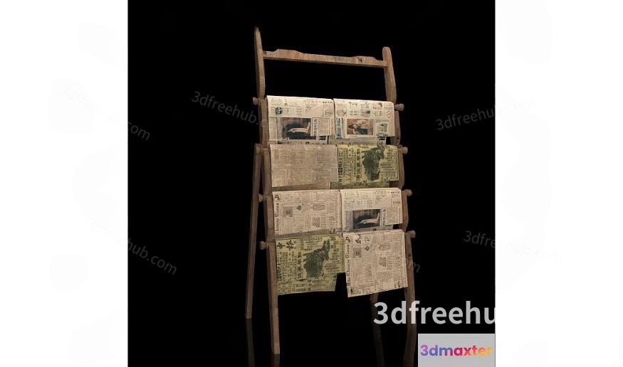 A Wooden Display Rack With Newspapers 3D Model - 19544 - VRAY Render