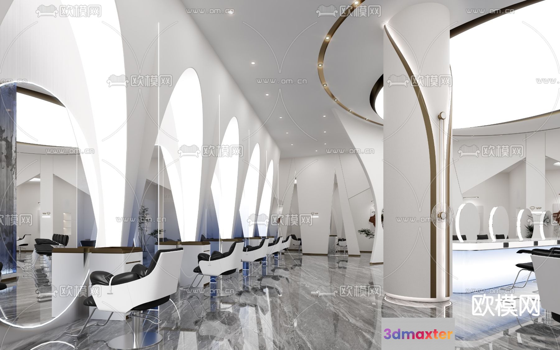 Modern Salon Interior 3D Model - 1926 - VRAY Render