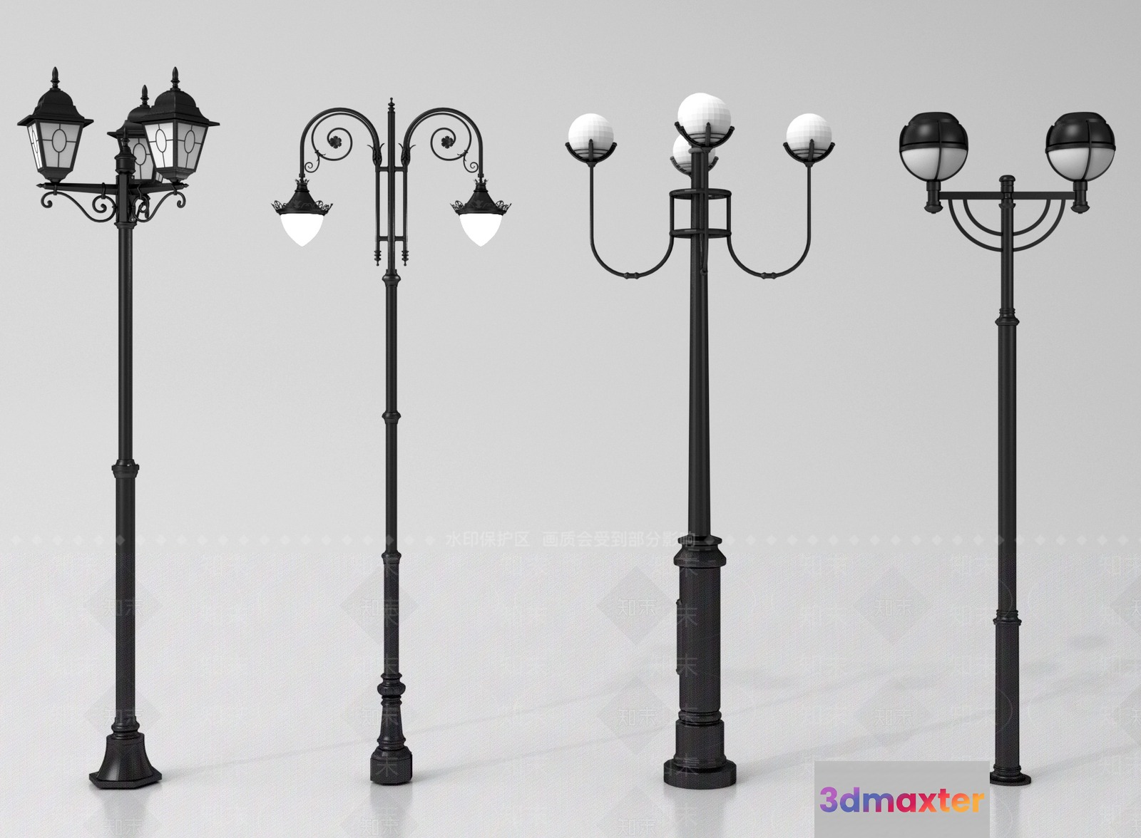 Multiple Black Street Lamps 3D Model - 2947 - VRAY Render