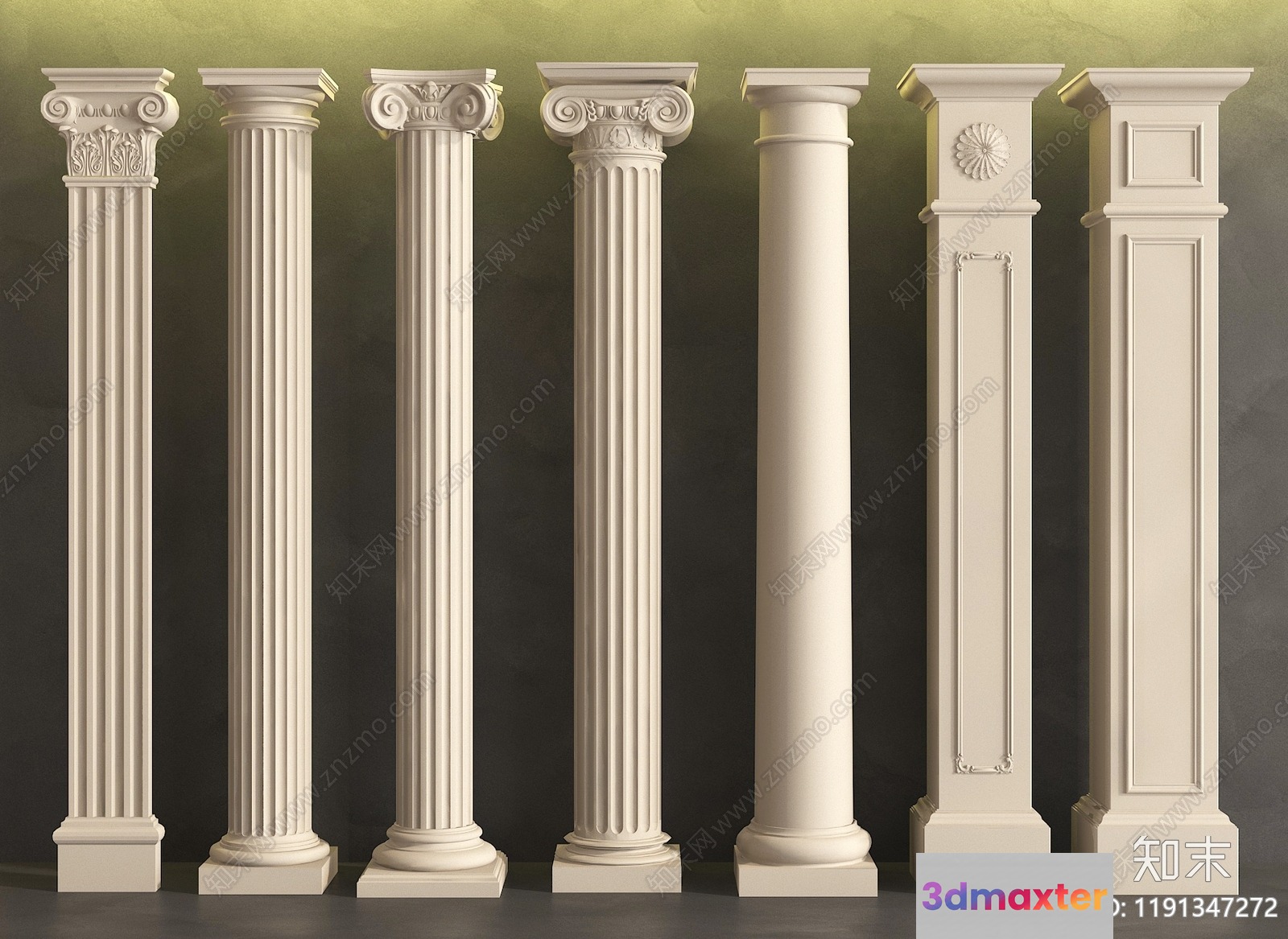 A Collection Of White Columns 3D Model - 19070 - VRAY Render