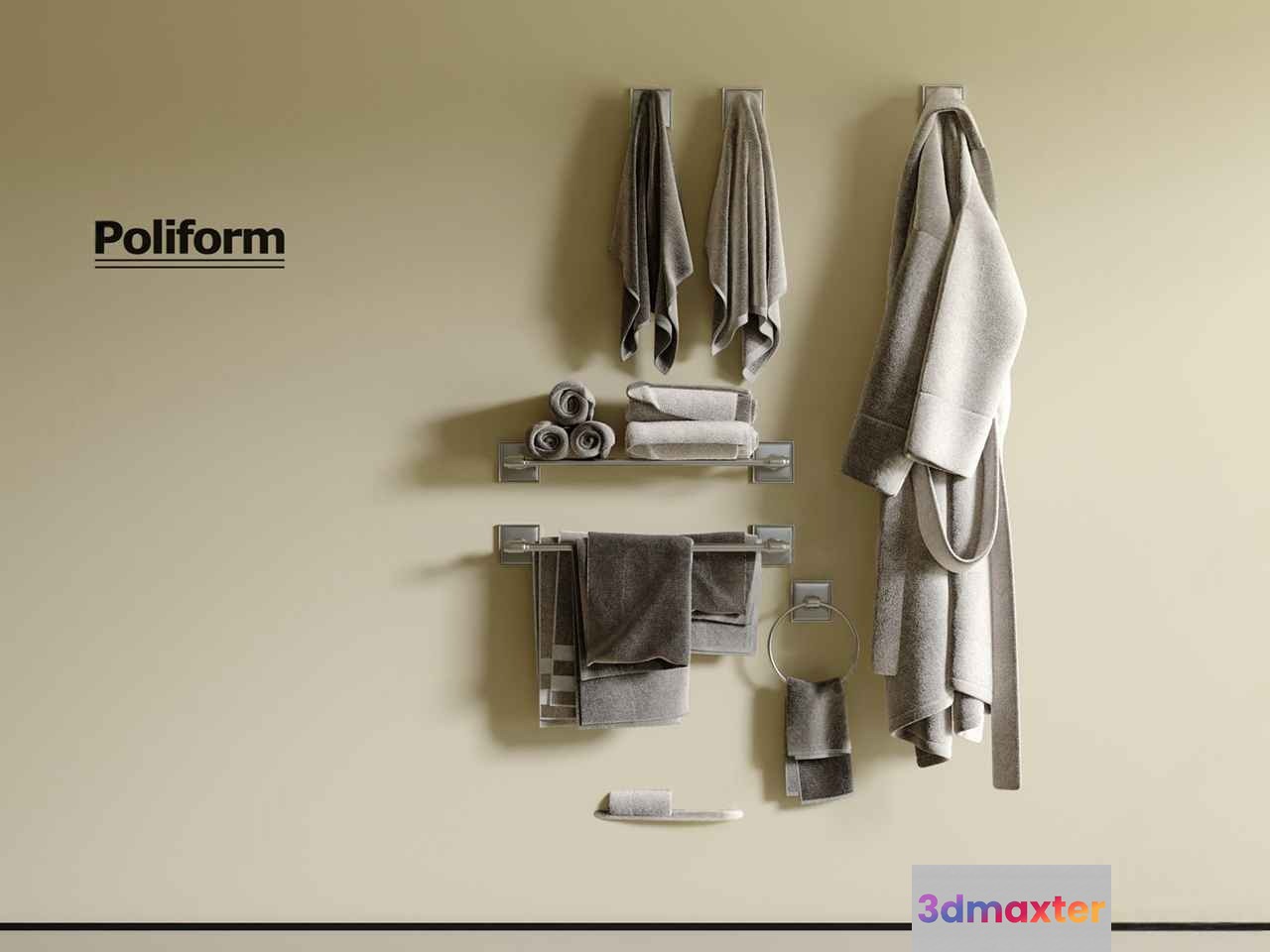 Grey Towel Rack 3D Model - 4555 - VRAY Render