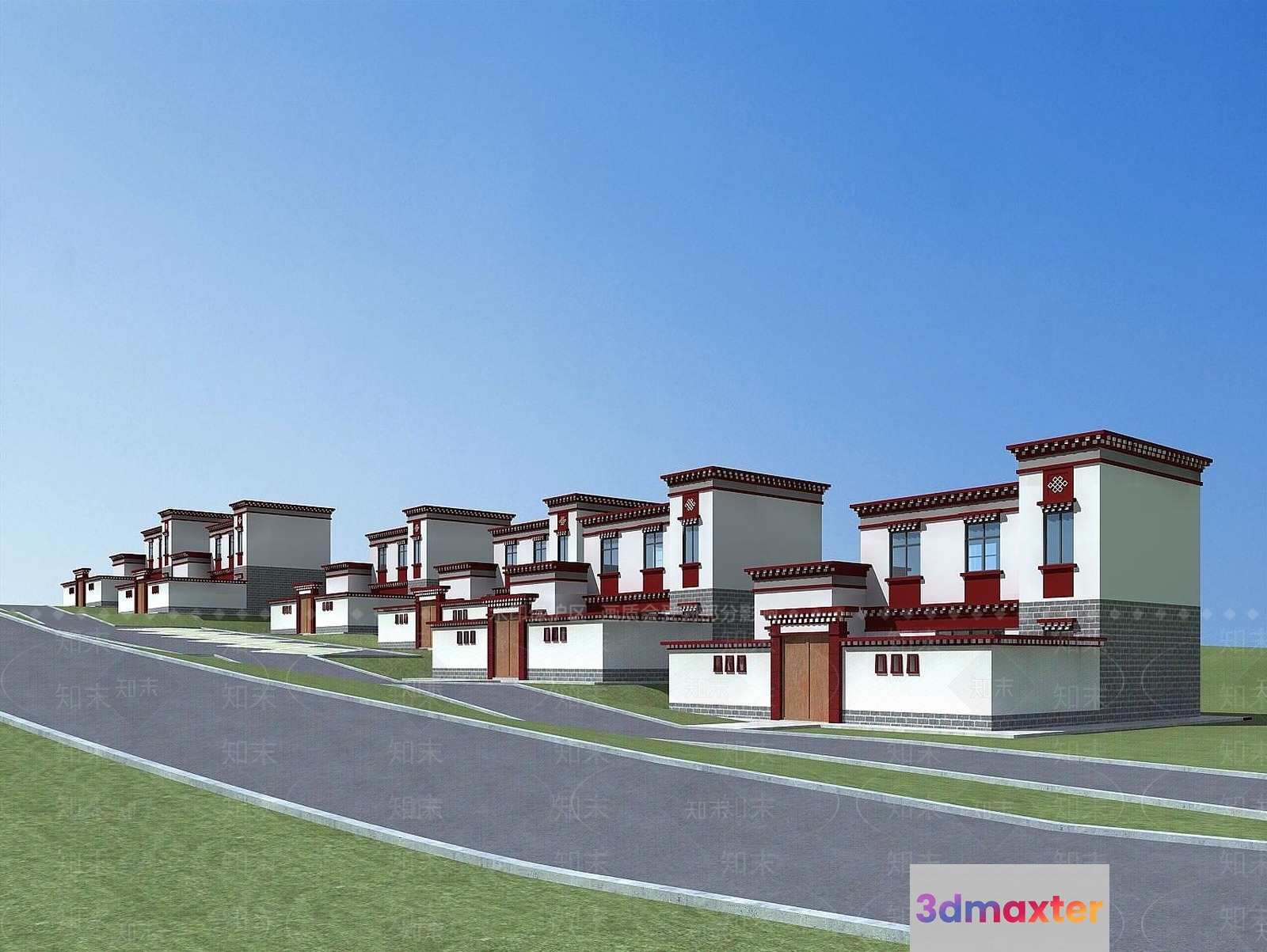 A Row Of Tibetan-Style Houses 3D Model - 22538 - VRAY Render