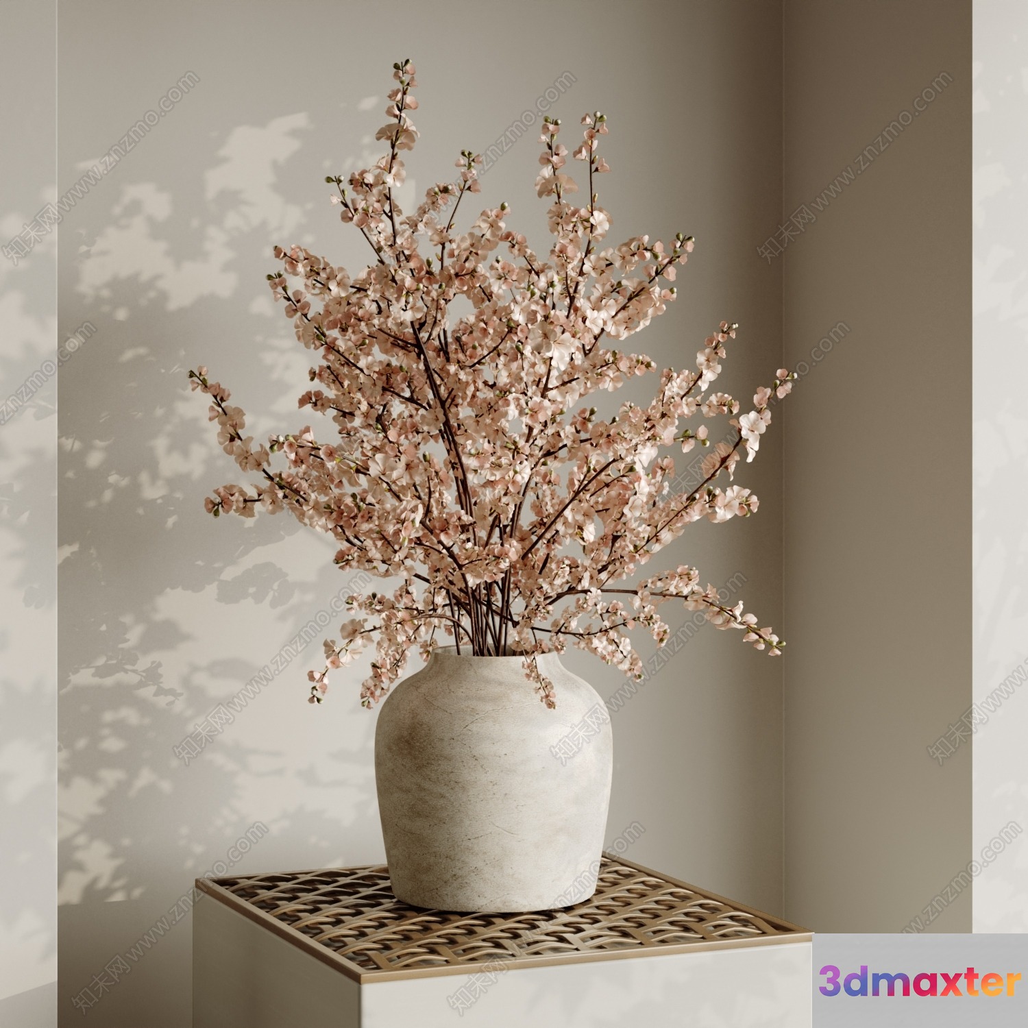 A Vase With Pink Flowers 3D Model - 11152 - VRAY Render