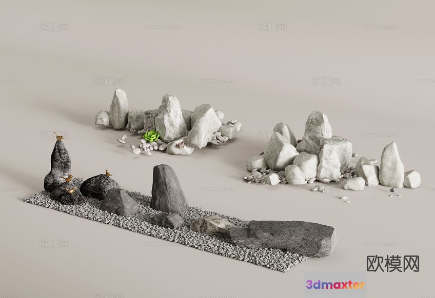 Abstract Rock Garden With Pebbles 3D Model - 6415 - VRAY Render