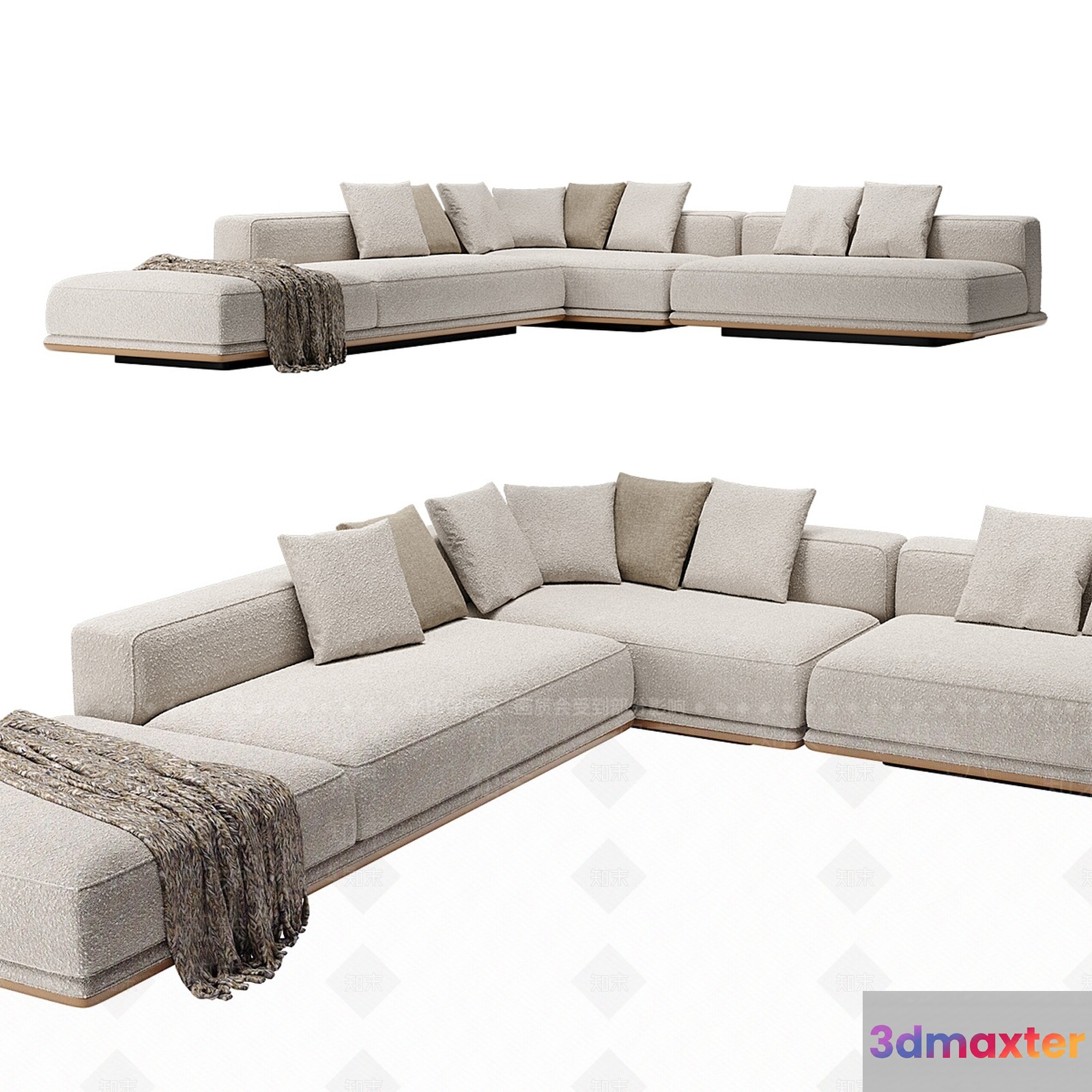 Modern Beige Sectional Sofa 3D Model - 19129 - VRAY Render