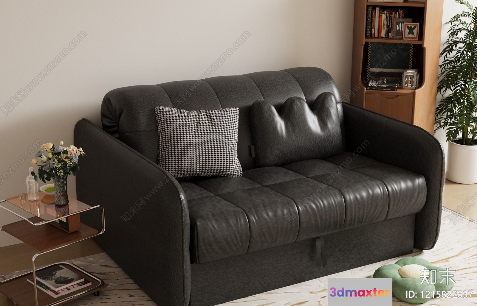 Modern Black Leather Sofa 3D Model - 14782 - VRAY Render