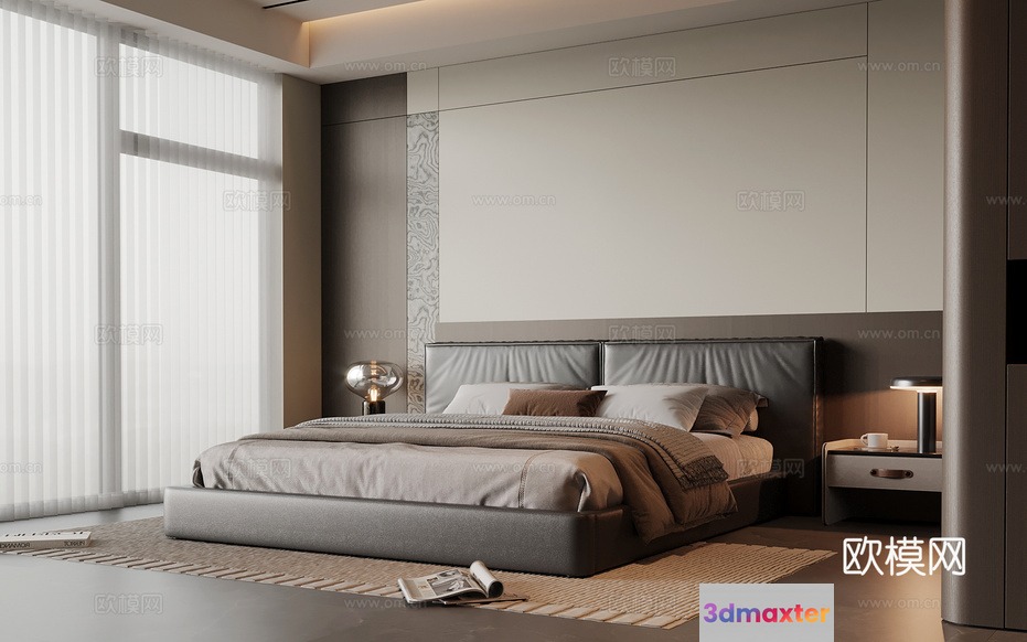 Modern Gray Bedroom 3D Model - 8054 - VRAY Render