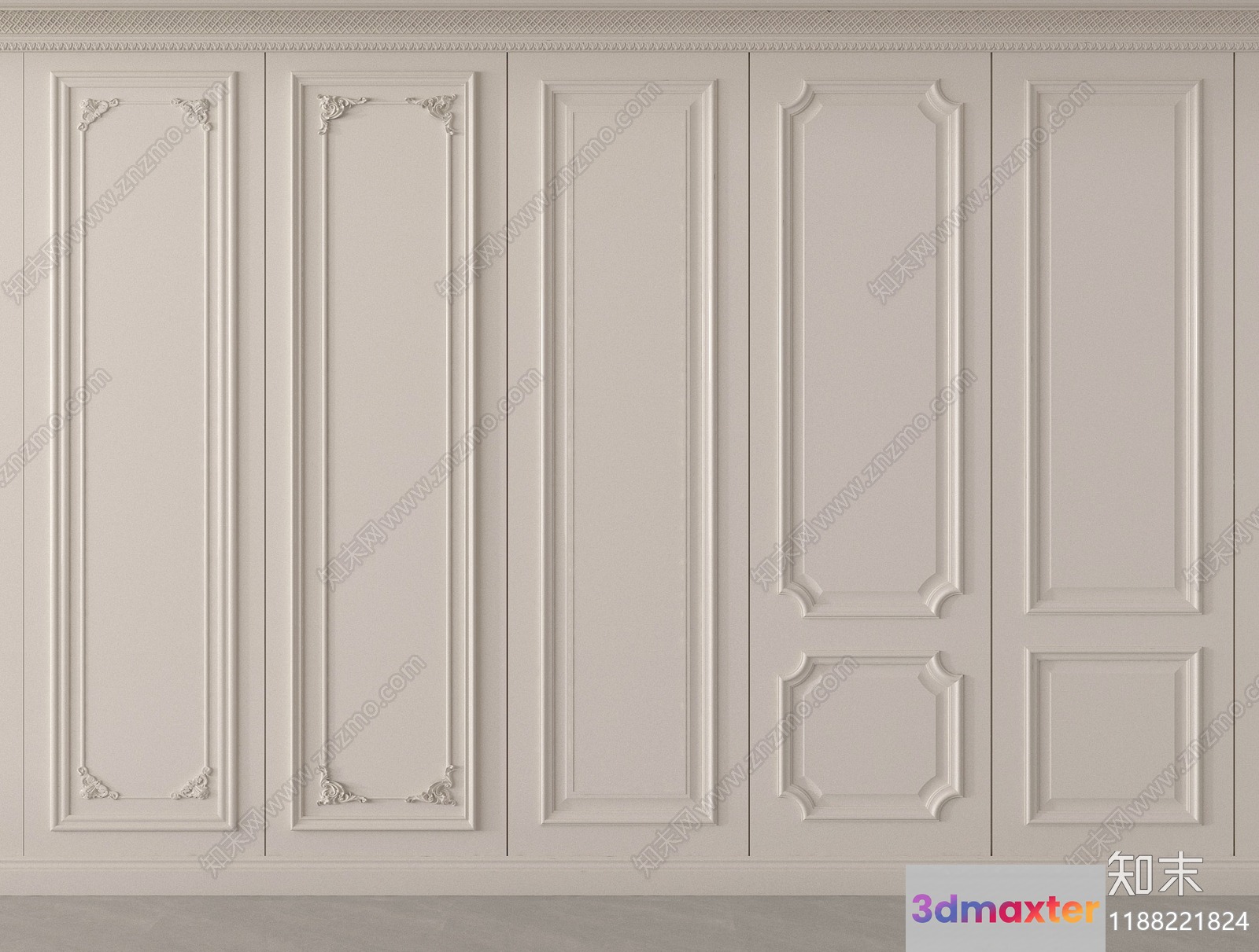 White Decorative Wall Paneling 3D Model - 13702 - VRAY Render
