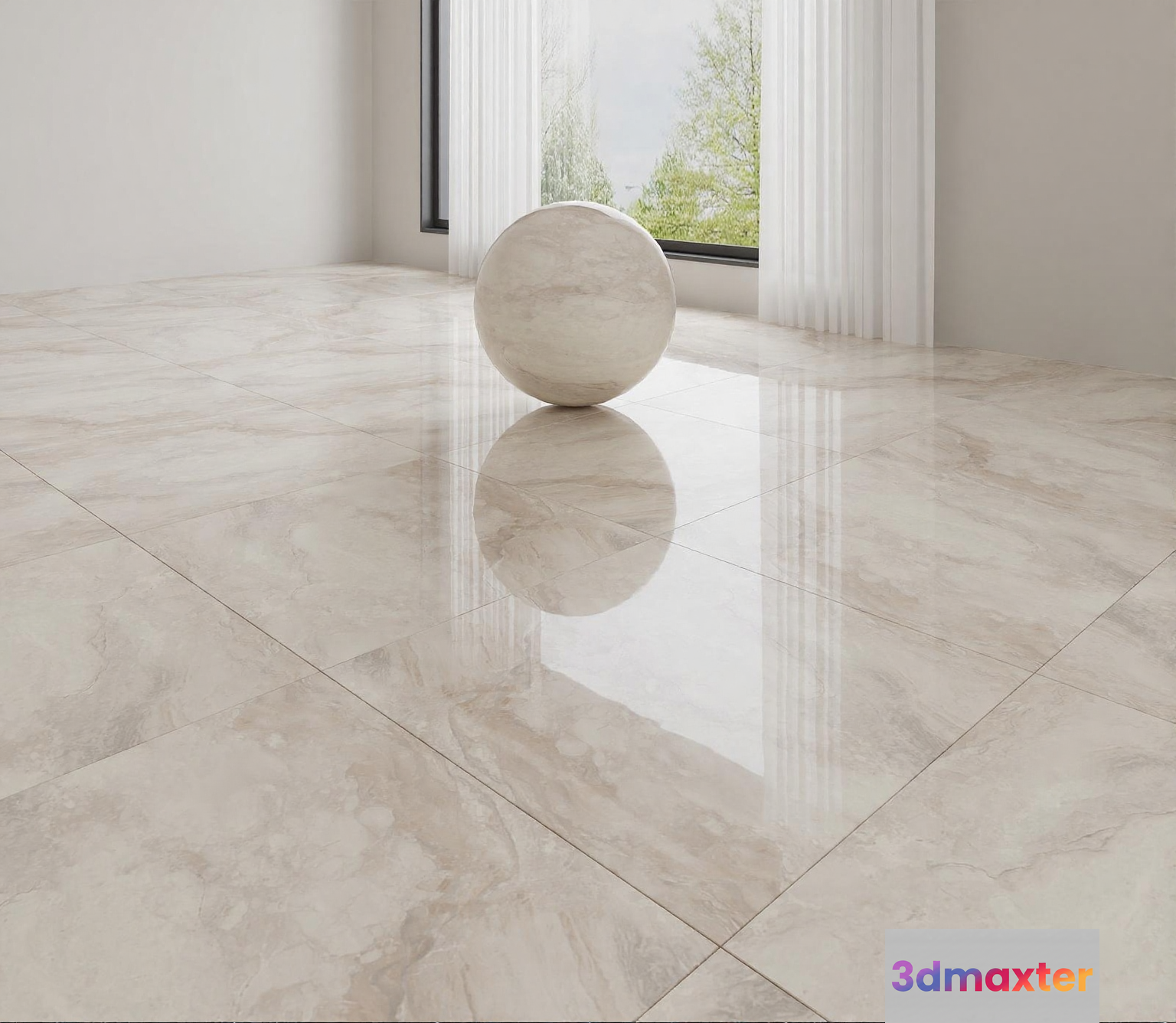 A Marble Ball In A Room 3D Model - 23382 - VRAY Render