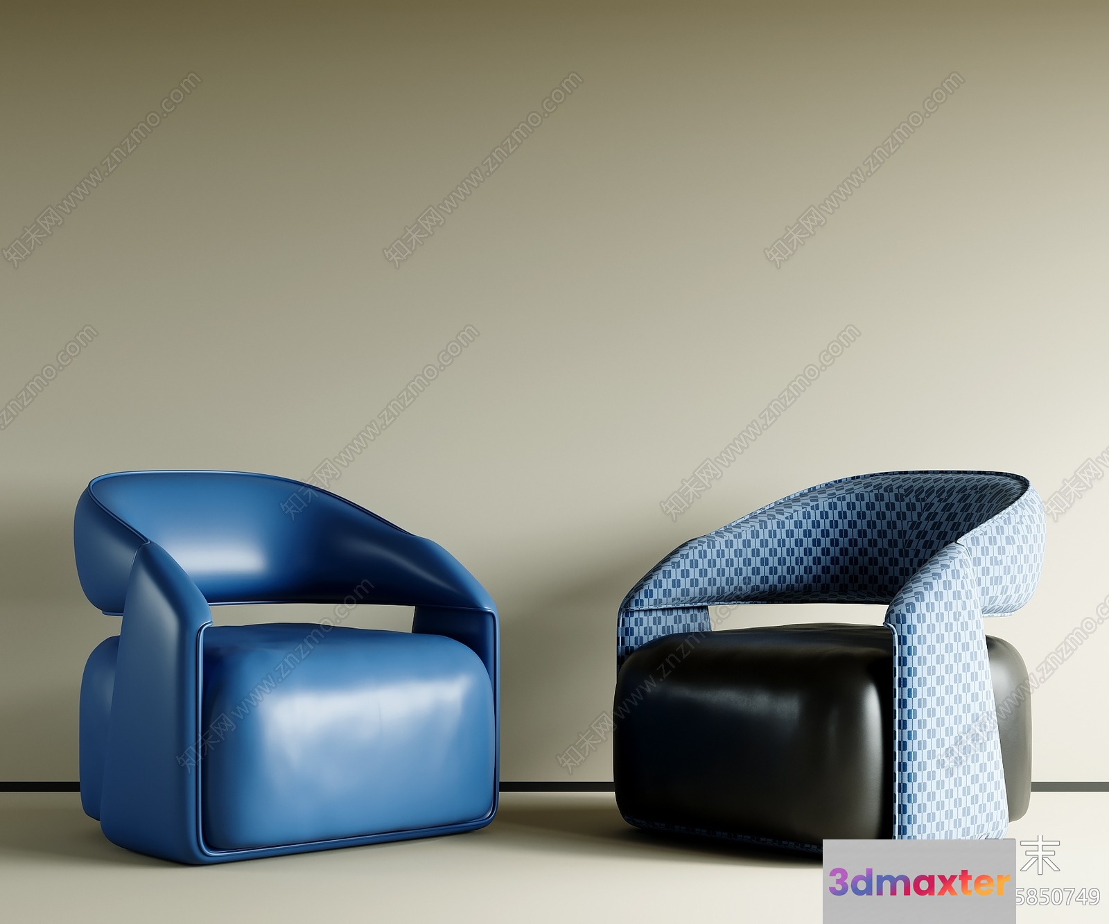 Blue And Black Chairs 3D Model - 9917 - VRAY Render