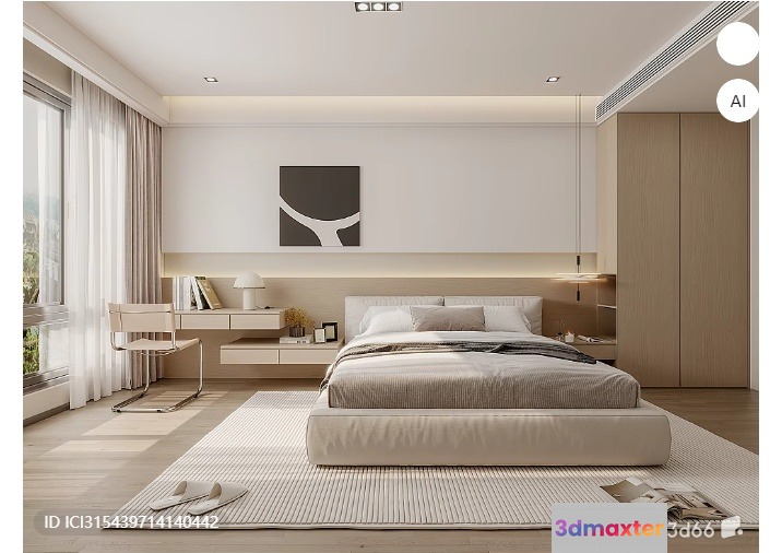 Cozy Modern Bedroom 3D Model - 1560 - VRAY Render