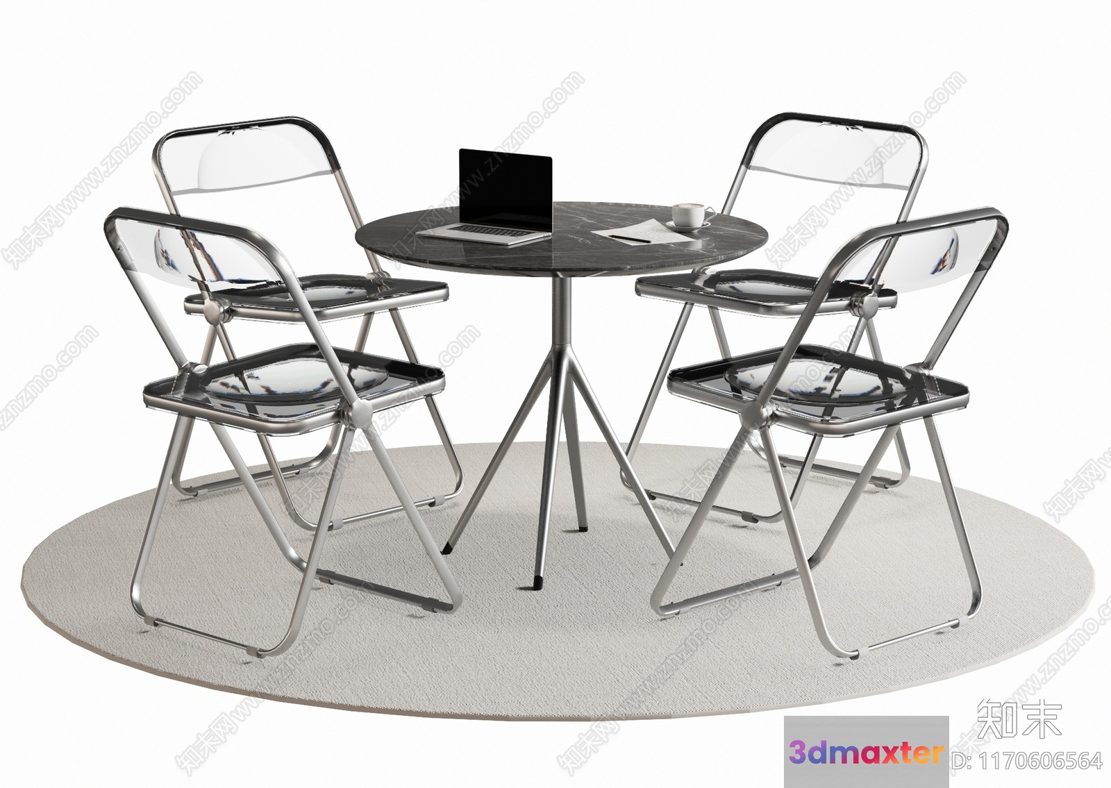 A Round Table With A Laptop On It 3D Model - 16603 - VRAY Render
