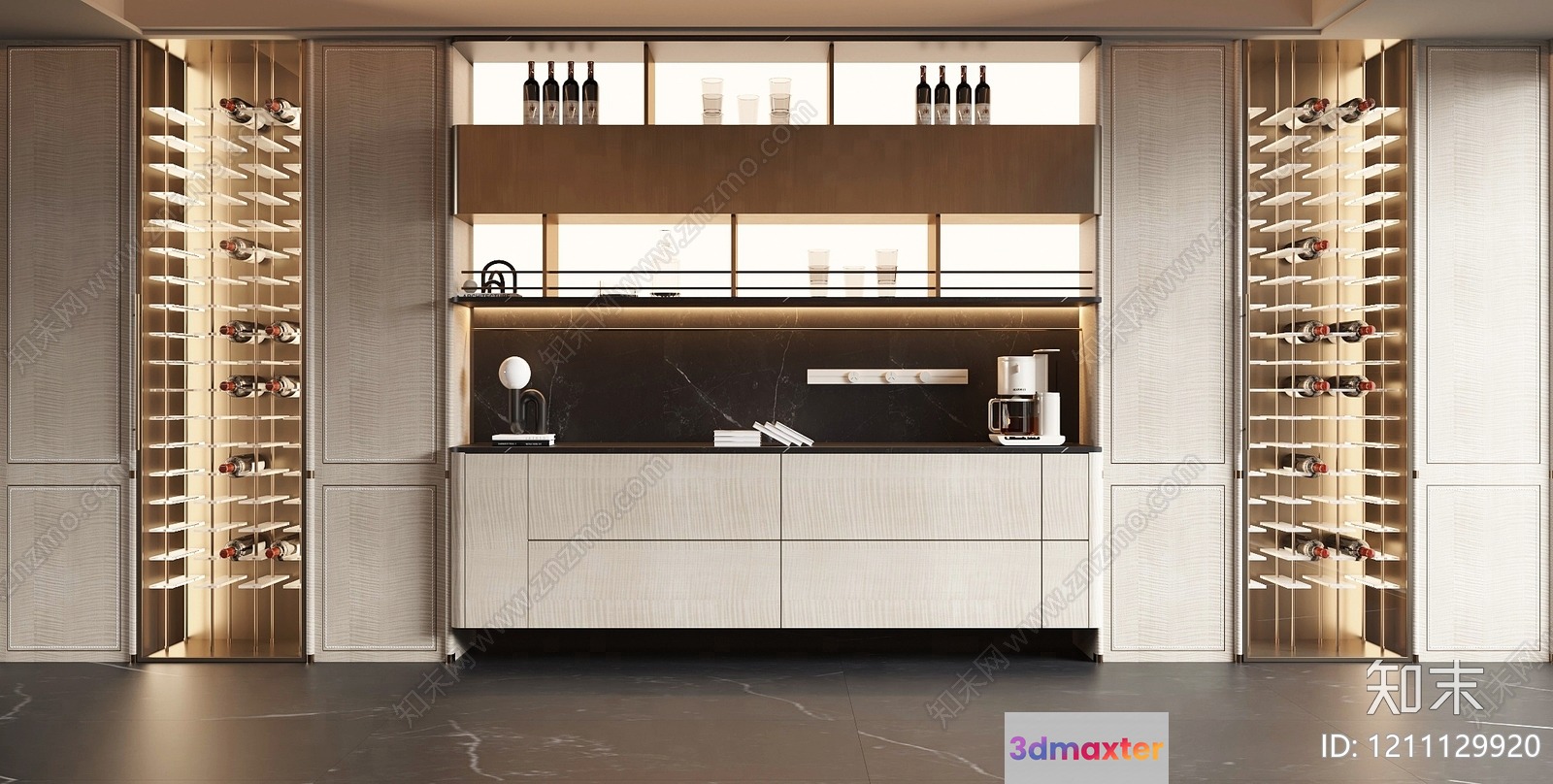 A Modern Kitchen With White Cabinets 3D Model - 8482 - VRAY Render