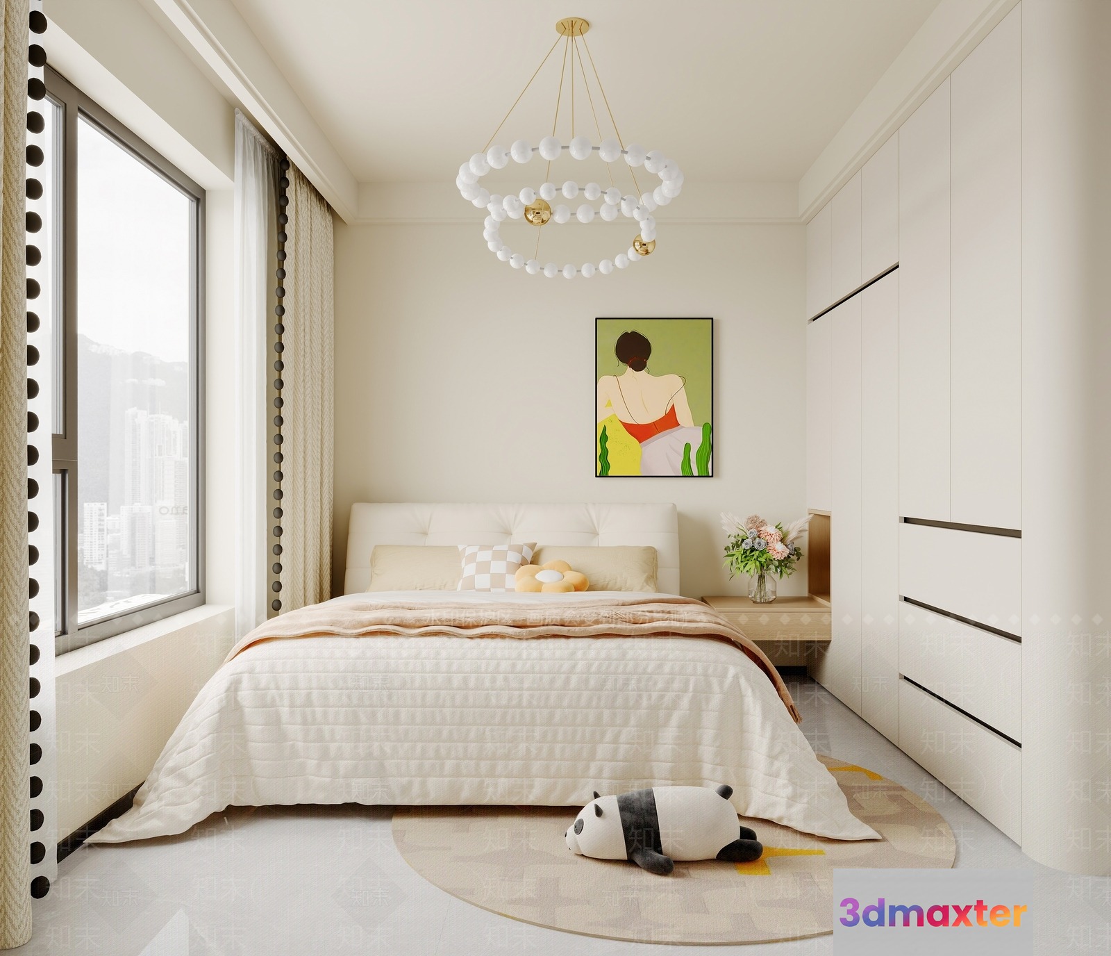 Modern White Bedroom 3D Model - 1656 - VRAY Render