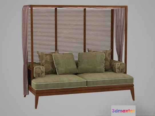 A Wooden Sofa With Green Cushions 3D Model - 14330 - VRAY Render