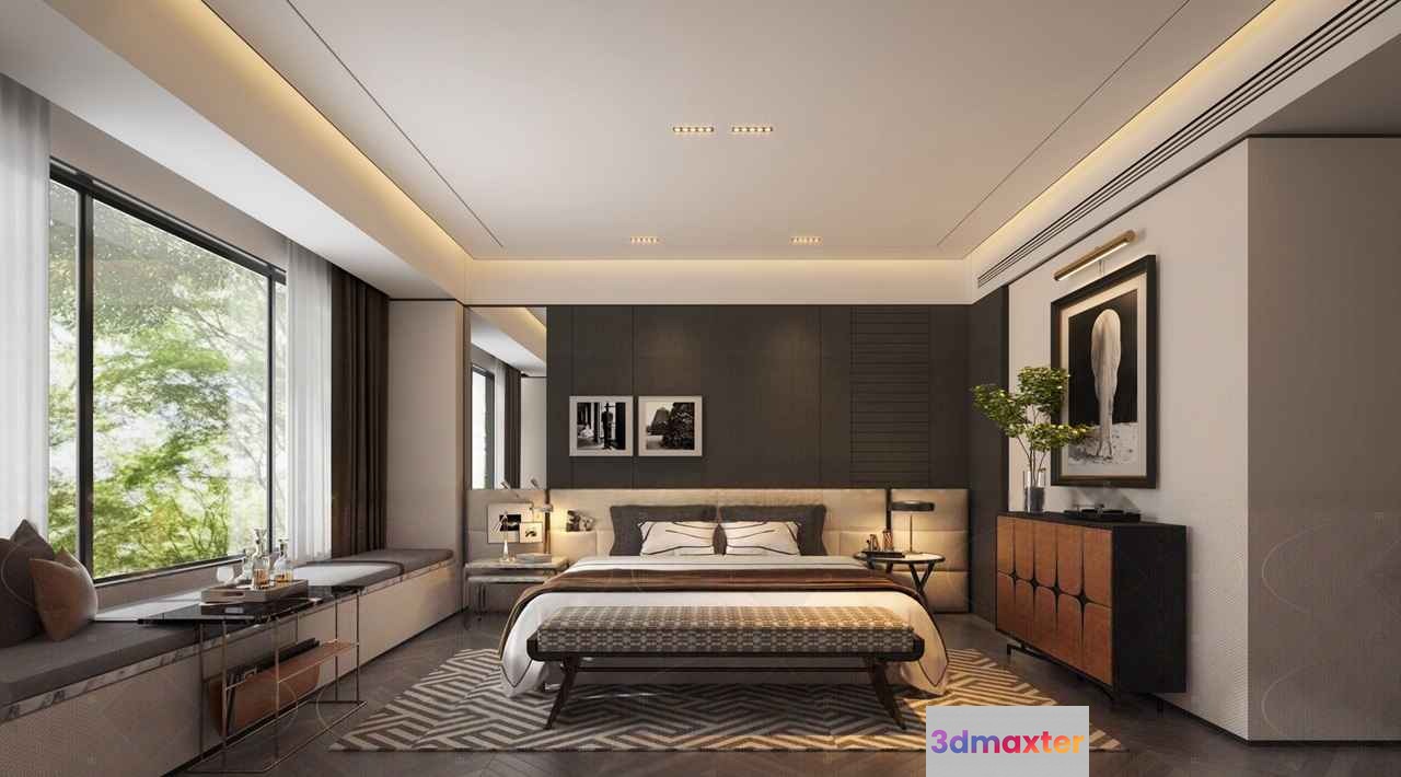Modern Minimalist Bedroom 3D Model - 1799 - VRAY Render