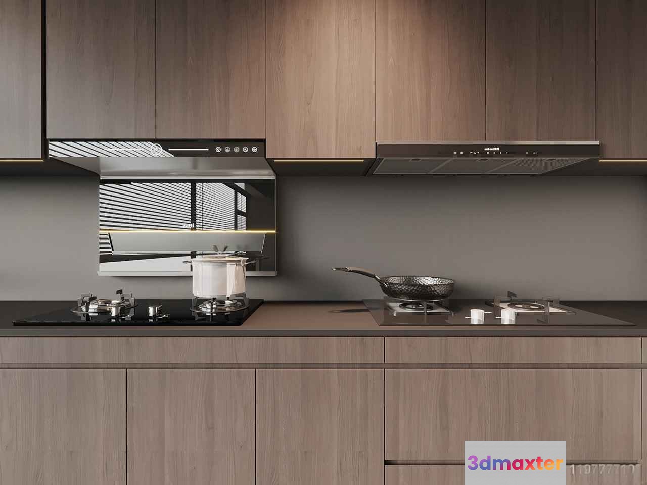 Modern Kitchen With Wooden Cabinets 3D Model - 7337 - VRAY Render