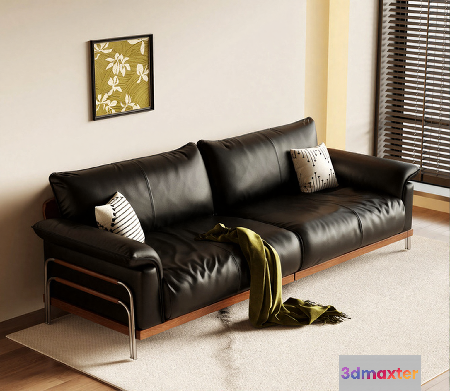 Black Leather Sofa 3D Model - 6637 - CORONA Render